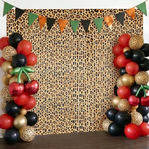 Image of 2 Packs Cheetah Prin Foil Fringe Curtain, Leopard Print Glitter Metallic Tinsel Backdrop for Birthday, Baby Shower, Jungle Safari Bachelorette Photo Booth Props Animal Party Decorations Favor Supplies