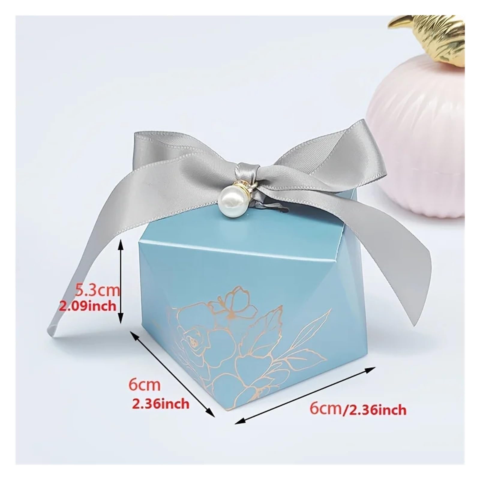 Cajitas Regalo Pequeñas 50 cajas de papel for dulces con forma diamante, cinta, perlas, pasteles, galletas, joyas, fiestas, bodas y aniversarios(Blue1)