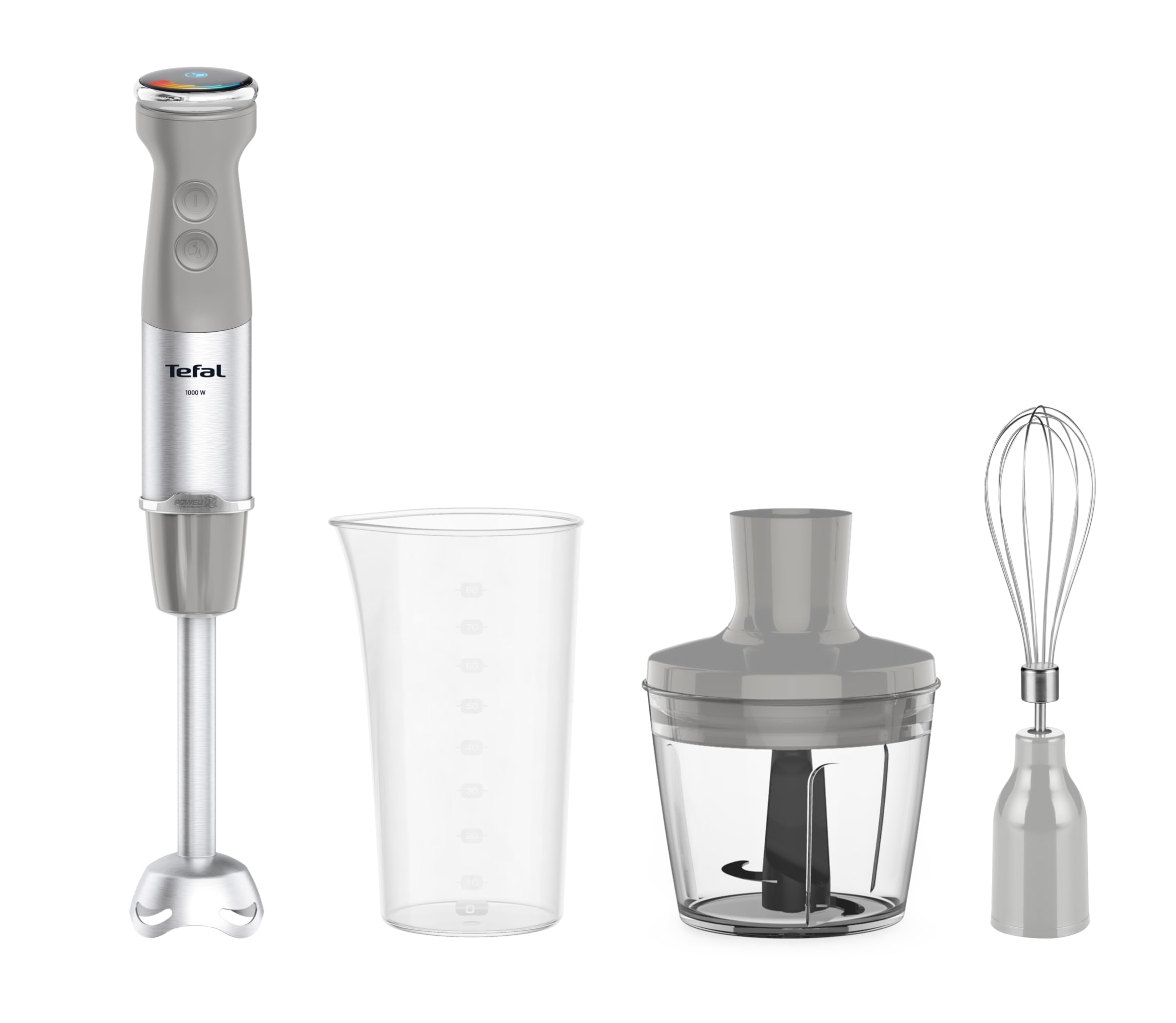 Tefal HB673B Quickchef+ Blender ręczny, technologia ostrza Powelix, 20 poziomów prędkości, tryb turbo, kompaktowa konstrukcja, nasadka do trzepaczki, kielich 800 ml, tryb cichy, uchwyt Softgrip