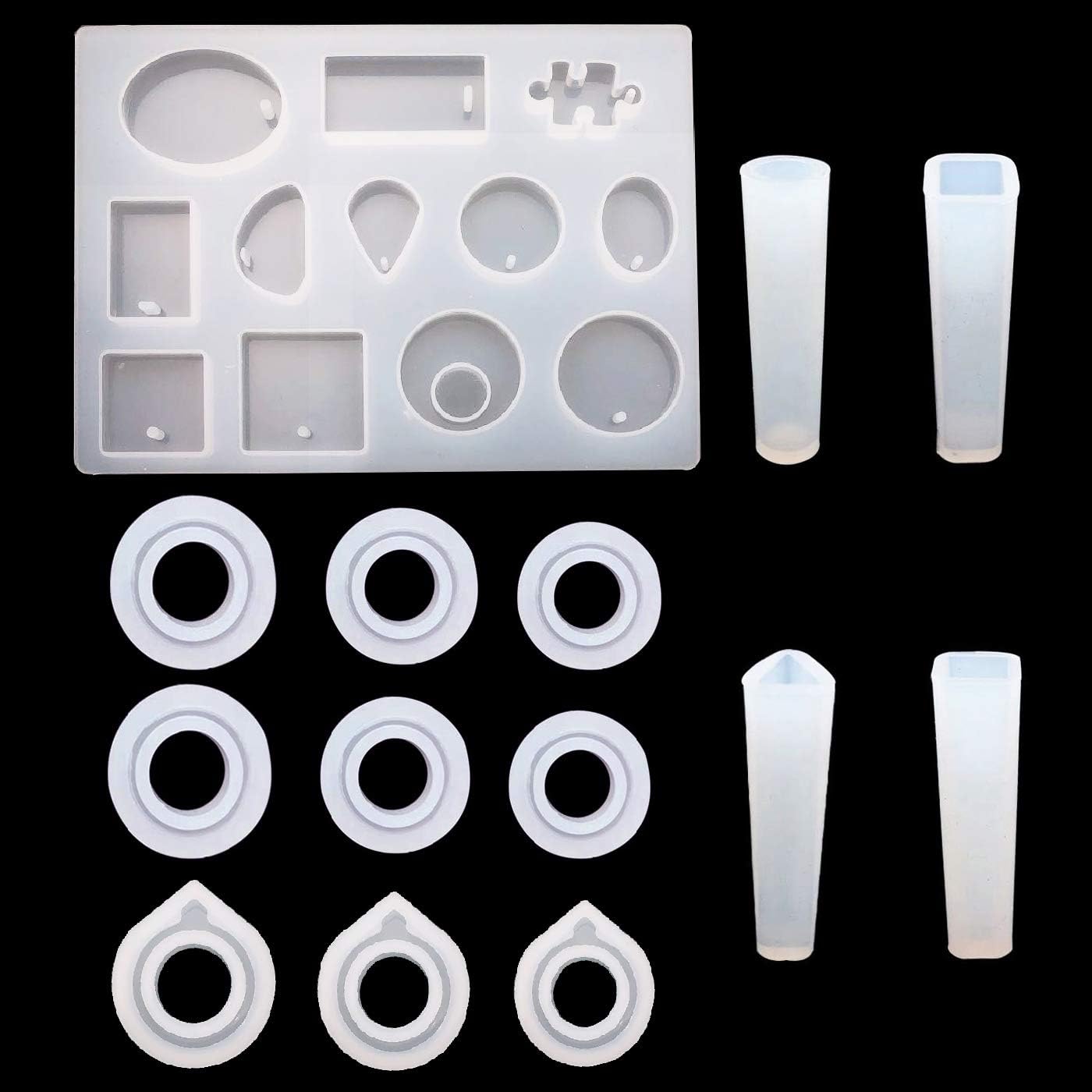 DaNaRaa 13 Pieces 3 Kinds and 3 Size Silicone Ring Mold Jewelry Rings Resin Casting Circle Mould and 4 Kinds of Pendant Making molds