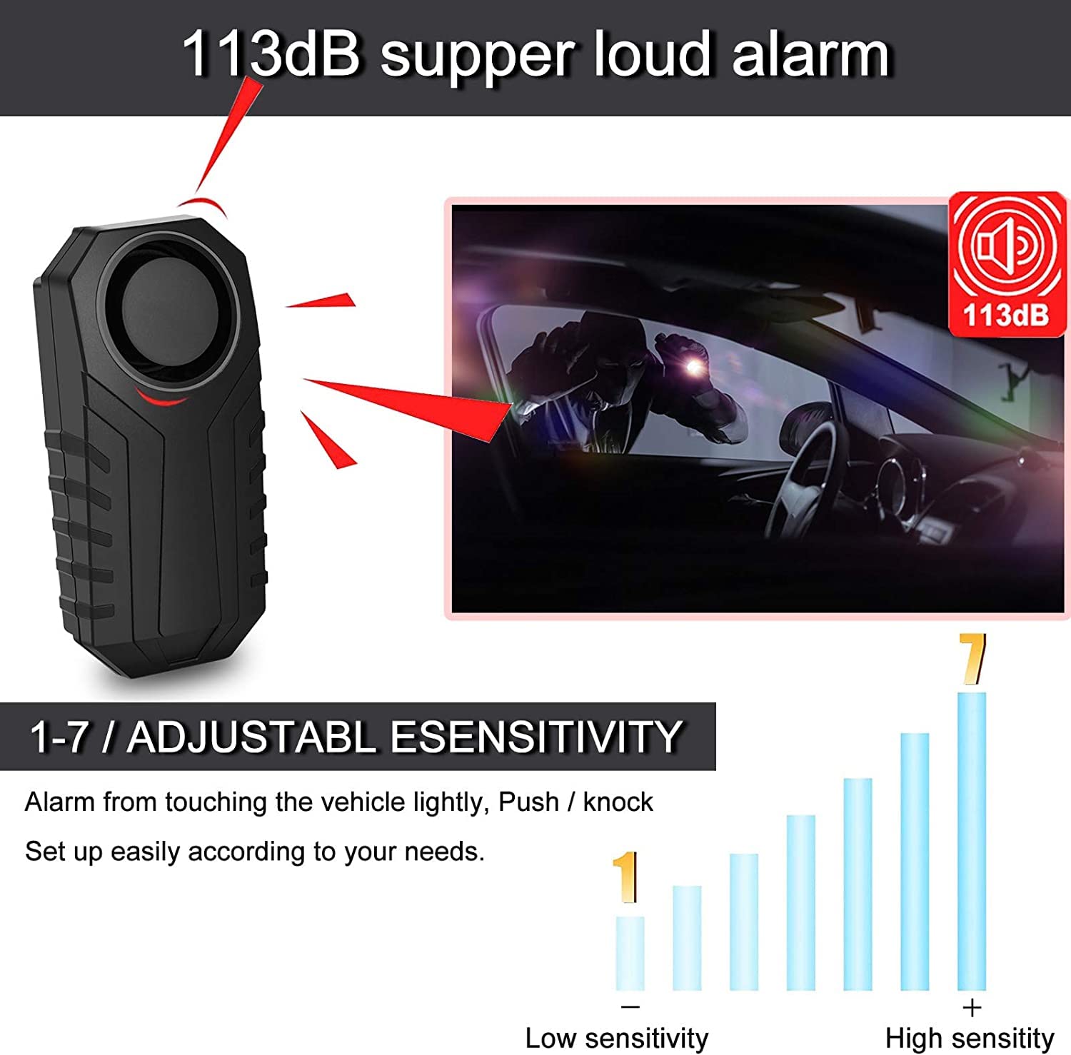 Nineleaf Drahtlose Fernbedienung Alarm für Fahrrad Elektrische Dreirad Tür Fenster Vibrationsalarm Intelligente Diebstahlsicherung Alarme Wasserdicht, Packung mit 3