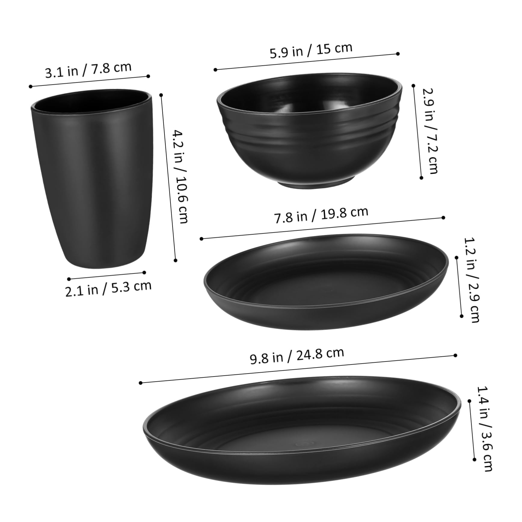 VINTORKY Wheat Straw Dinnerware Set Camping Plates and Bowls Picnic Utensils 4pc for Home Outdoor Dorm