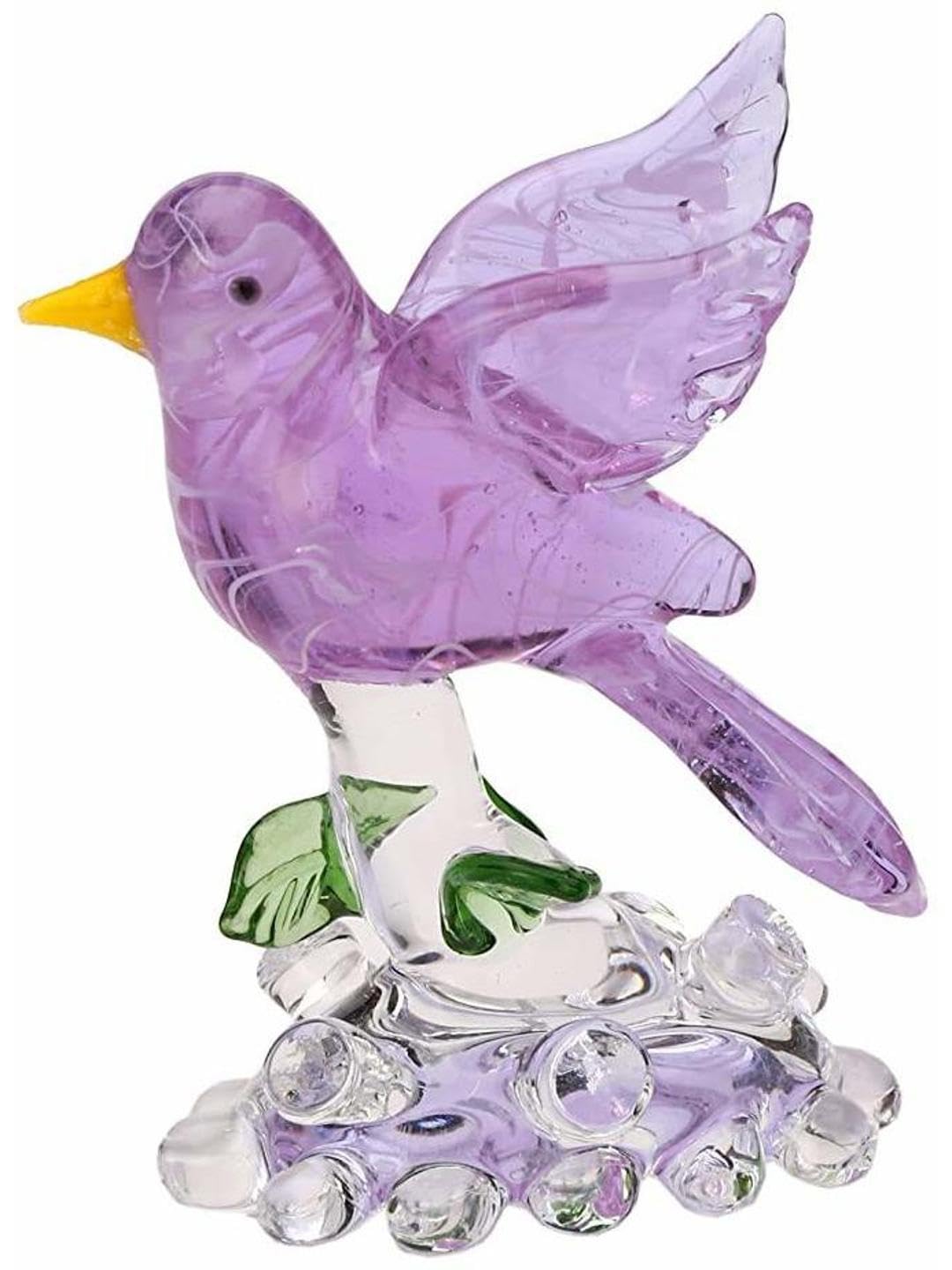 Somil Relaxing Bird with Yellow Peak On A Tree Decorative Crystal Showpiece Gifting, Purple, Made by Hand from Expert Artisans Pack of 1