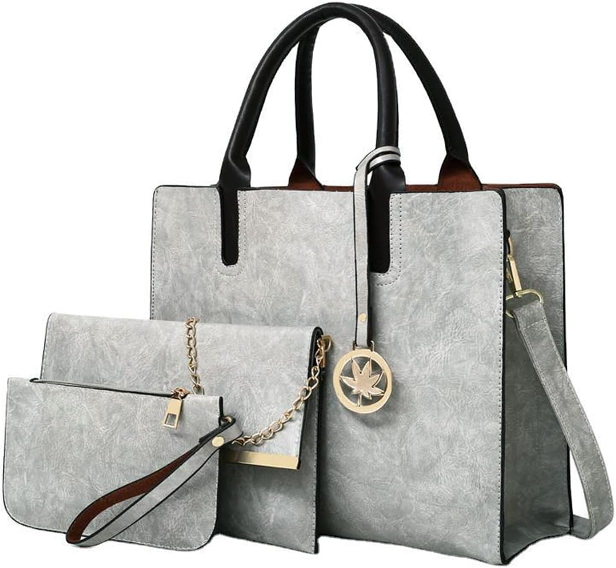 3pcs Handbags for Women Fashion Tote Bags Shoulder Bag Top Handle Satchel Purse (Grey)