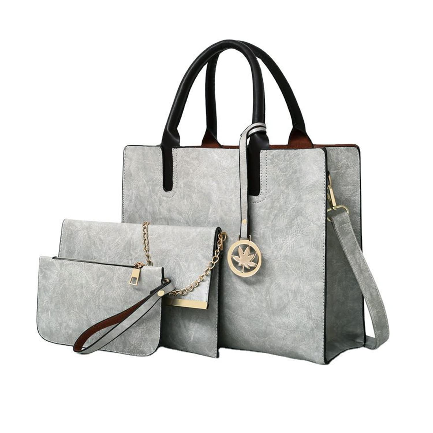 Homarket 3pcs Handbags for Women Fashion Tote Bags Shoulder Bag Top Handle Satchel Purse (Grey)