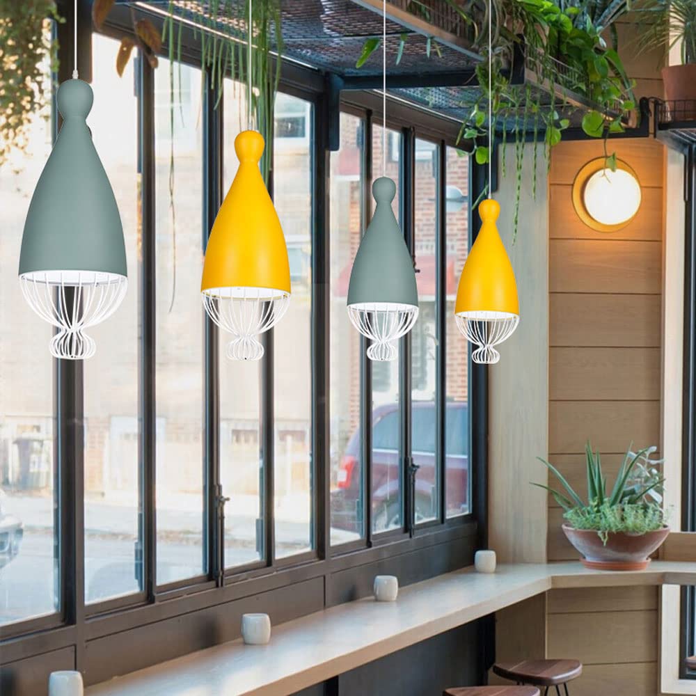 Lampa wisząca LED w stylu nordyckim, metalowa pojedyncza lampa sufitowa, oświetlenie wewnętrzne, bary restauracje, regulowana wysokość (30 cm, żółta