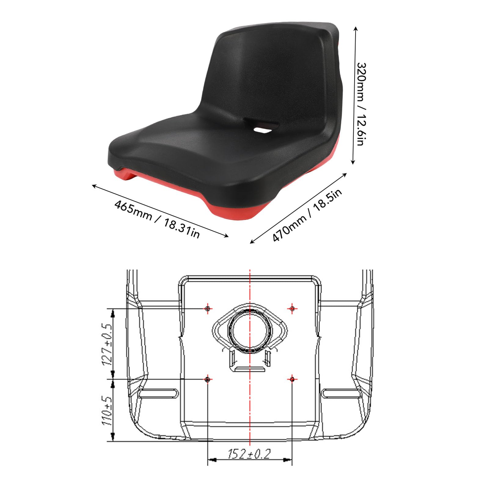 Fabater Asiento de Montacargas Universal, Asiento del Tractor con Espalda, Asiento del Cortacésped de Césped con Micro Interruptor y Agujeros de Drenaje, Acolchado de Espuma para Todos