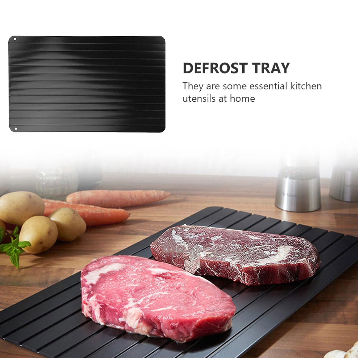 Ipetboom 2stücke Schnellauftauplatte aus Aluminiumlegierung für Haushalt Auftauplatte Schwarz Auftauschale für Gefrorenes Fleisch
