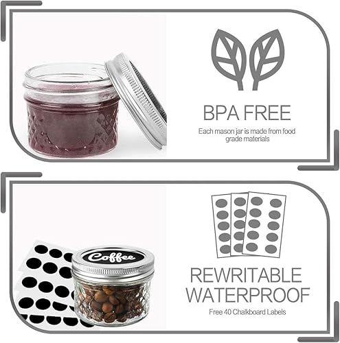 Miniatura 3 de VERONES Tarros de conserva, tarros de gelatina de 4 onzas con tapas regulares y bandas, ideales para mermelada, miel, recuerdos de boda, regalos de