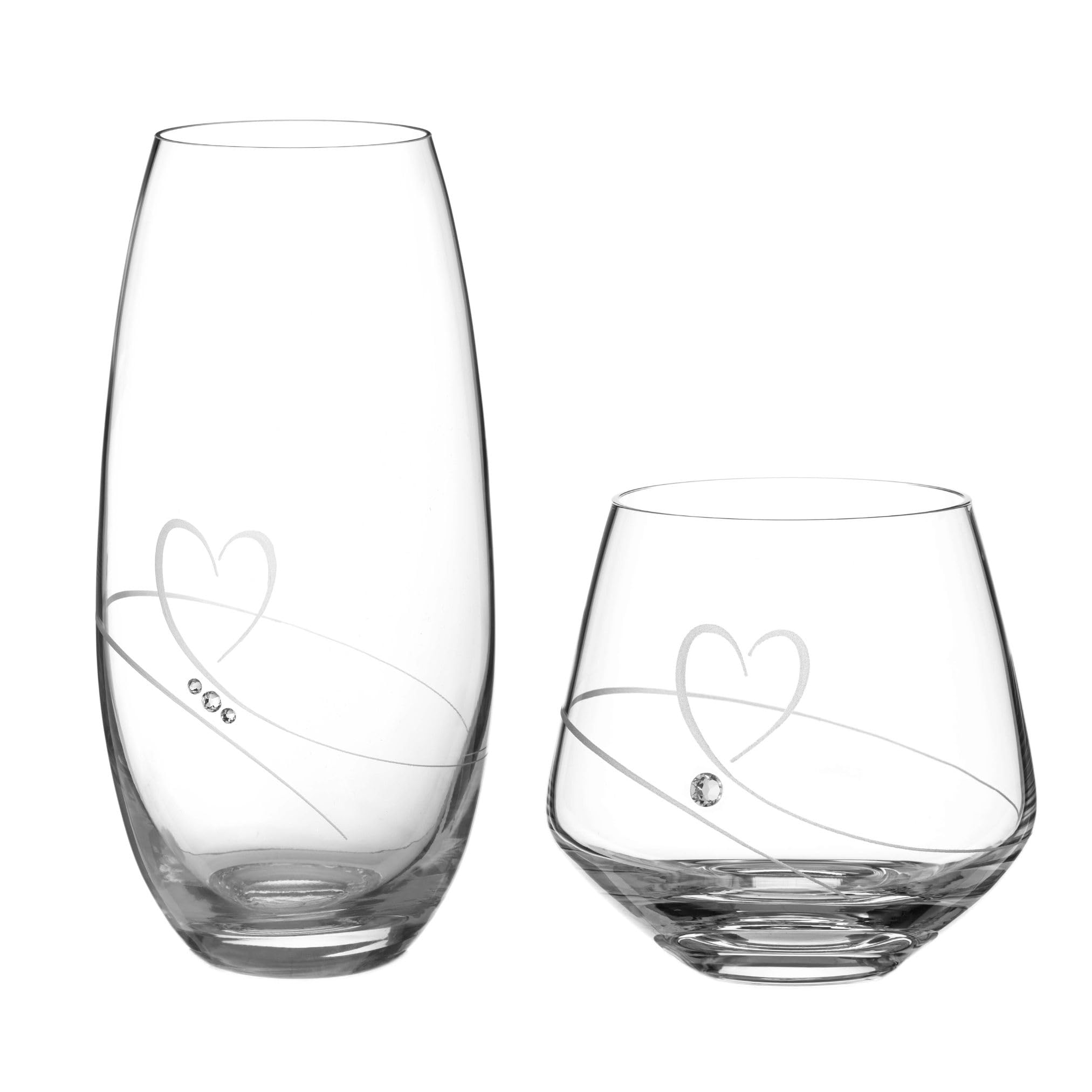 DIAMANTE 'Romance' Crystal Vase Gift Set bundle – Hand Cut Barrel Vase (25cm) & Tealight Holder with Crystals
