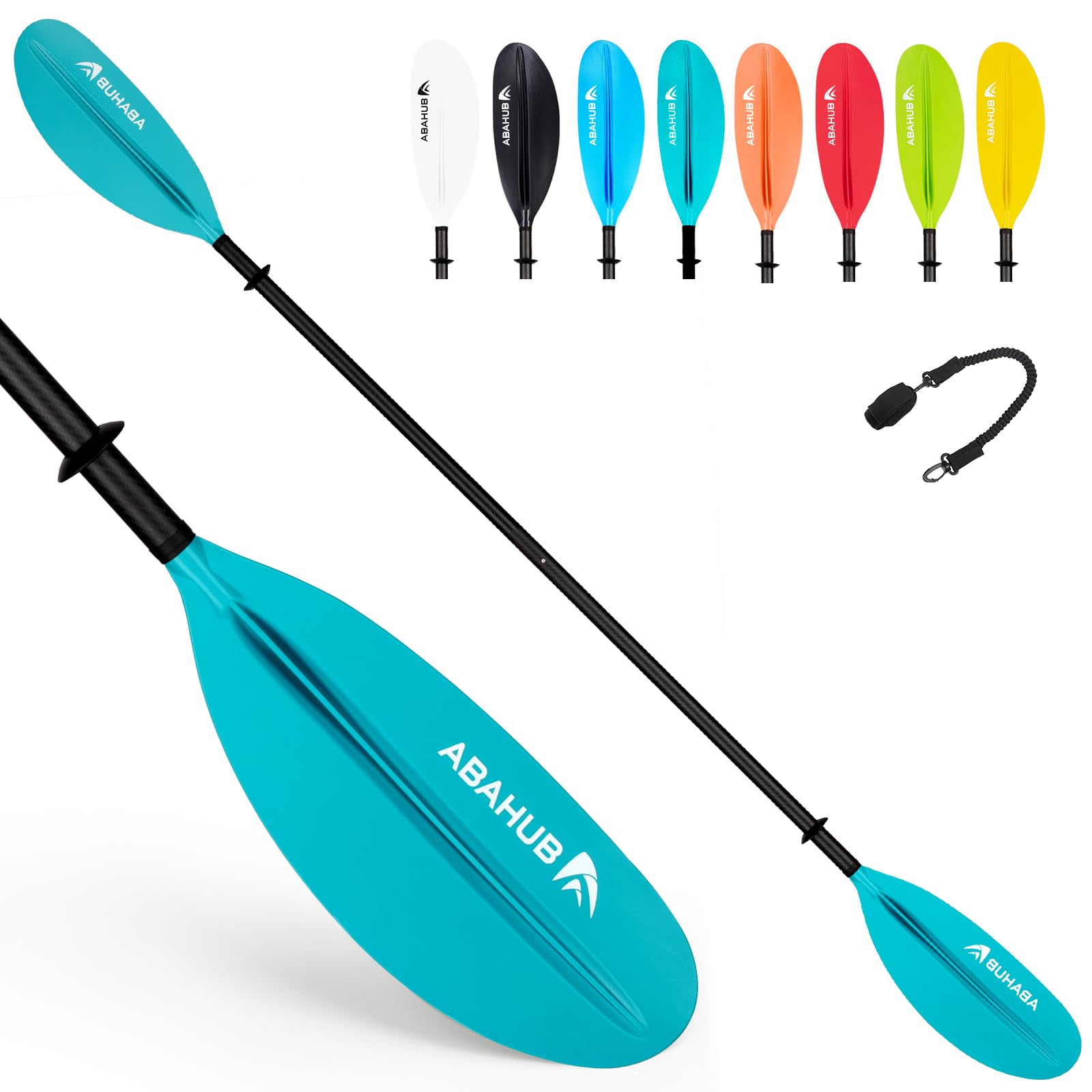 Abahub 1 x Carbon Kayak Paddles, 90.5 Inches Kayaking Oars for Boating, Canoeing with Paddle Leash, Carbon Fiber Shaft Black/Blue/Green/Orange/Yellow/White/Red Plastic Blades