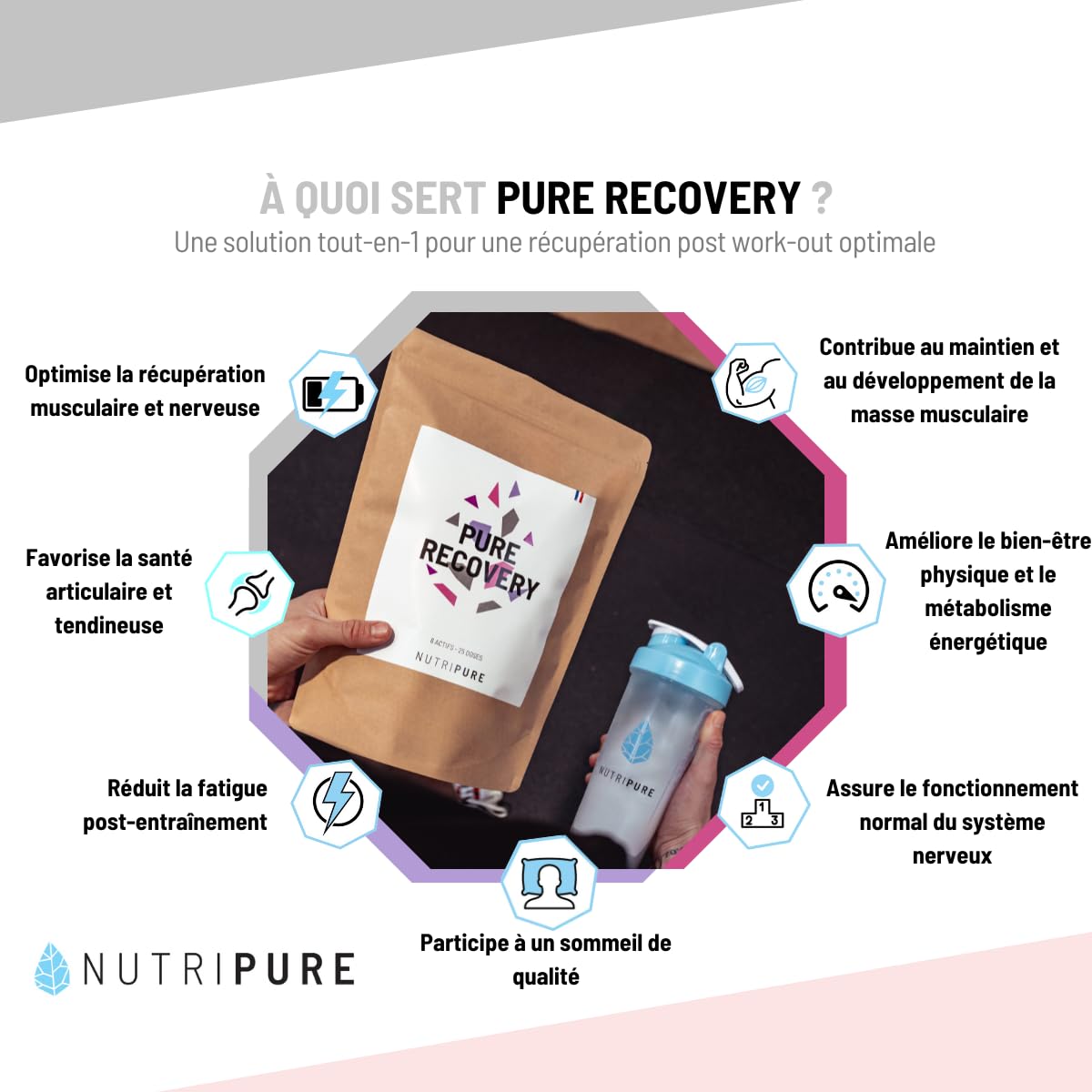 Nutripure | Pure Recovery | Complément Alimentaire Musculation tout-en-1 | Optimise la Récupération | Protéine Whey Isolate, BCAA, Collagène, Zinc, Magnesium | 775 gr | Goût Neutre | Made in France