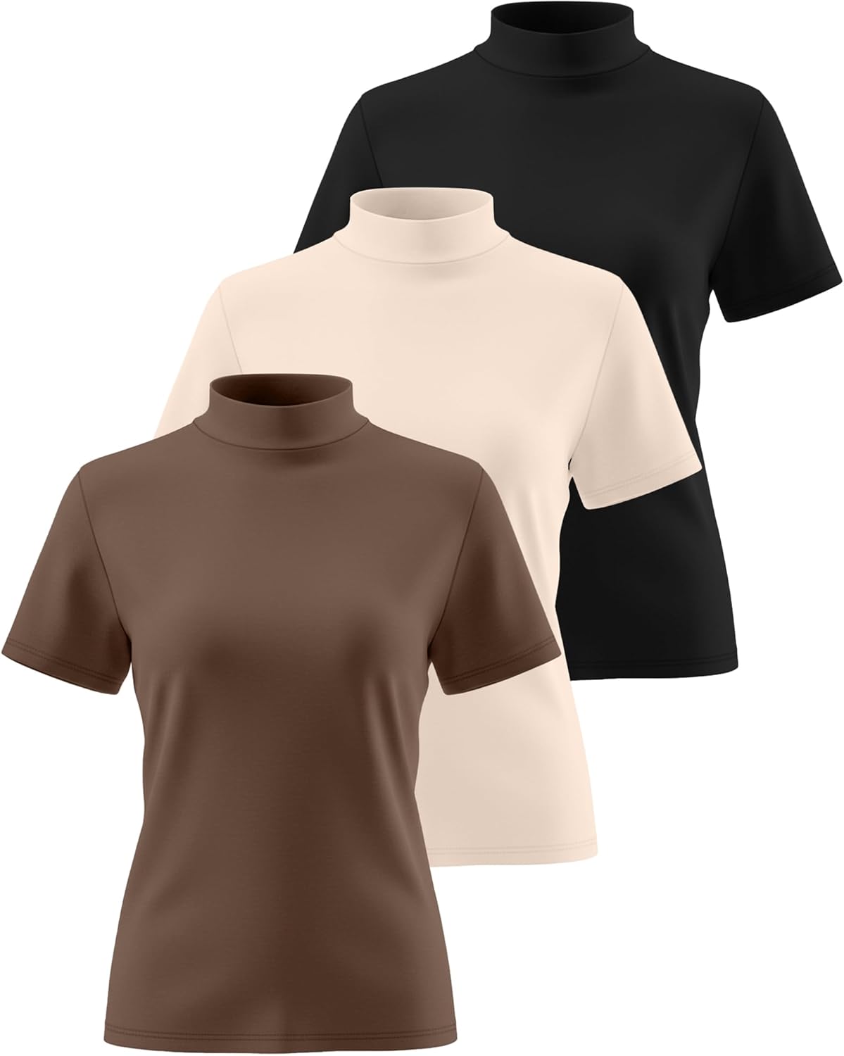 Ficerd 3 Pack Women's Mock Neck Shirts Short Sleeve Turtleneck Tops Slim Fitted Dressy Casual Tees Summer Basic Tshirts 2026 - Image 3
