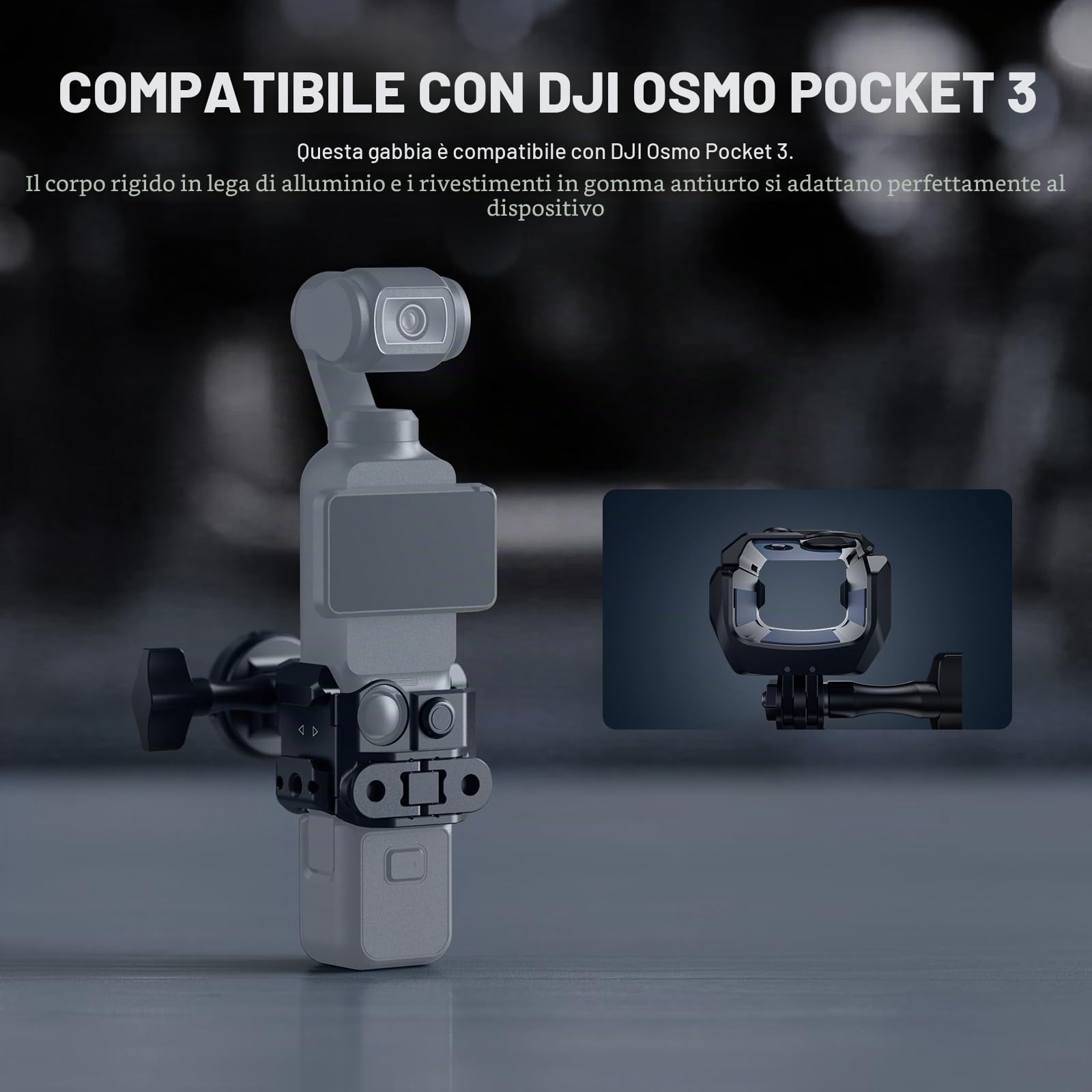 NEEWER Pocket 3 Cage, Rig Video Gimbal in Lega Alluminio con Adattatore di Estensione Action Cam Filetto 1/4" ColdShoe Compatibile con DJI Osmo Pocket 3 Creator Combo,Non Richiede Assemblaggio, AC009