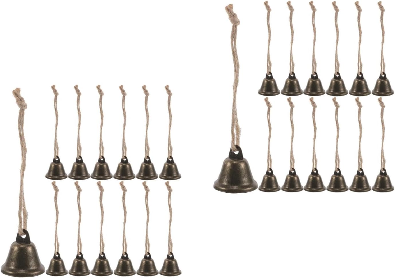 LOGOFUN 40PCS Vintage Cow Bells with Jute Rope Hanging Decorative Doorbells for Christmas Home Entryway Garden Wall Decroation
