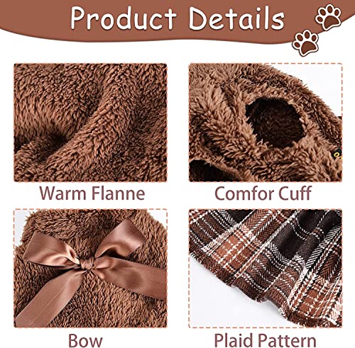 Dog Hoodie Dress Winter Dog Sweaters For Small Dogs Girl Cold Weather Warm Puppy Dresses Pink Plaid Pet Clothes Outfits For Chihuahua Yorkie Teacup Cat Skirt Coat Apparel Clothing (Large, Brown 1) #TOP1
