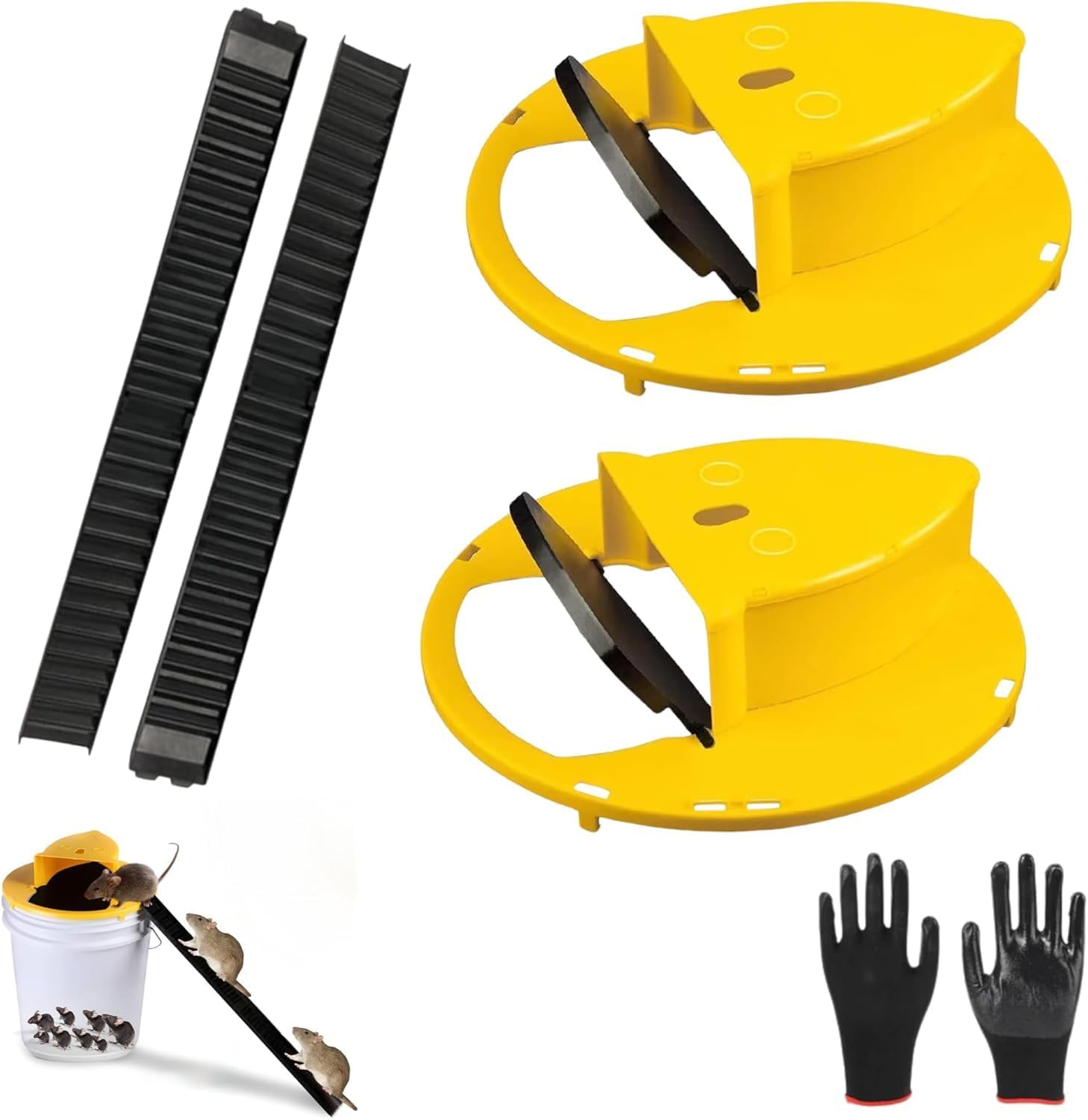2 Pack Premium Humane Bucket Mouse Trap Flip Lid - Auto Reset, Multi Catch Lid 5 Gallon Buckets - Indoor/Outdoor Rat & Mouse Traps, Reusable, No Glue/Chemicals (with Gloves)