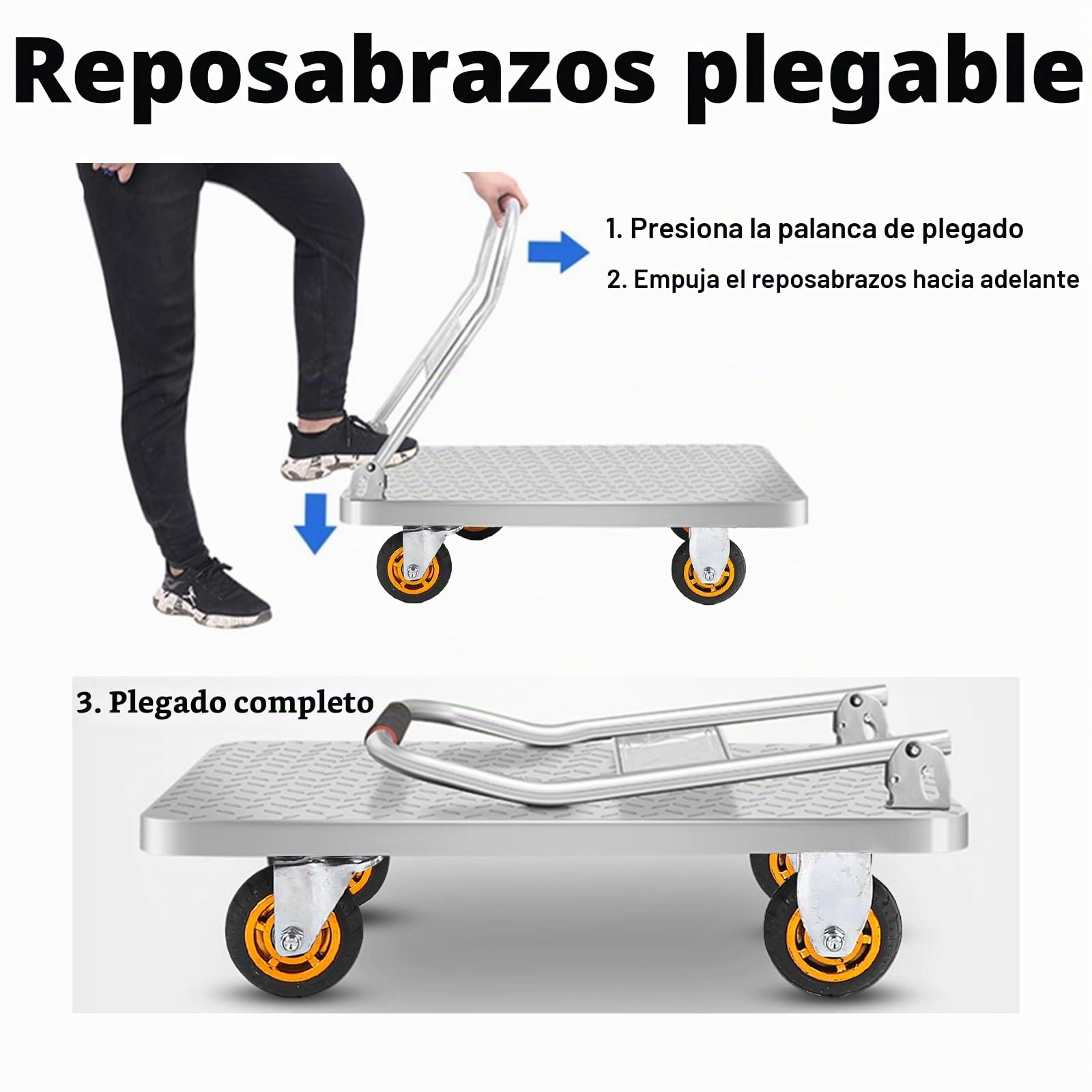 Carretillas 150-500 kg Carros de Plataforma Metálicos de Acero,Carrito Plegable con Ruedas,Equipados con Ruedas Giratorias de 360°,Adecuados para Supermercados,Almacenes y Garajes(Size:73x48cm)