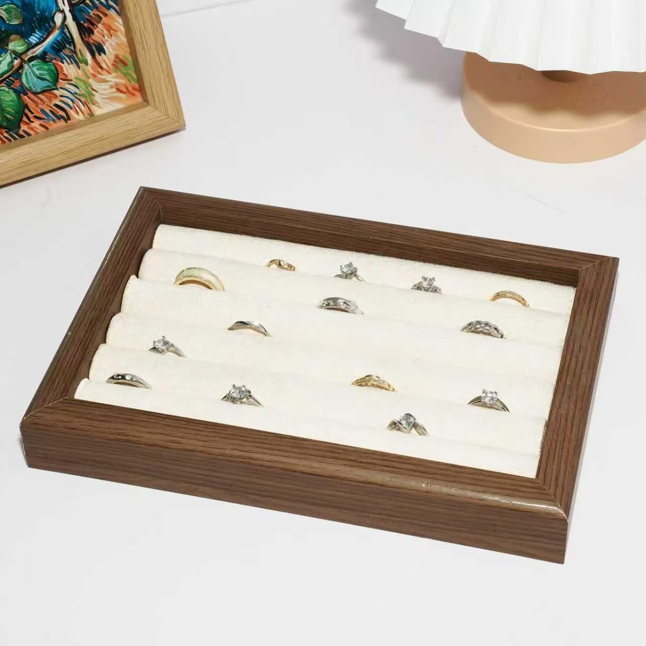 Flannelette Wood Panel Jewelry Necklace Tabletop Display Boards Stand (White)