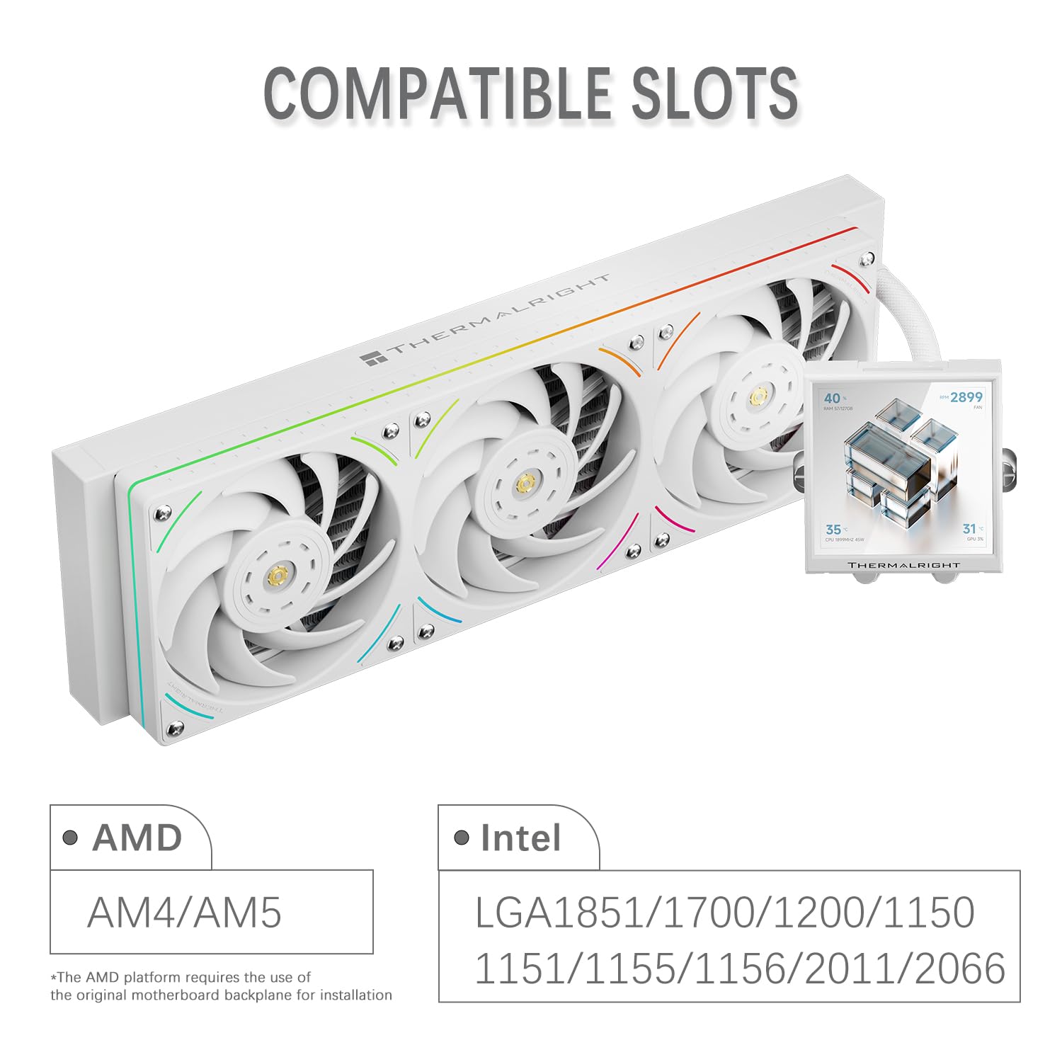 TR-Thermalright Peerless Vision 360 UB ARGB - Dispositivo di raffreddamento per CPU liquido bianco, schermo IPS LCD da 3,95 pollici con risoluzione 480 x 480, Aio da 360 mm, scarico combinato ventola