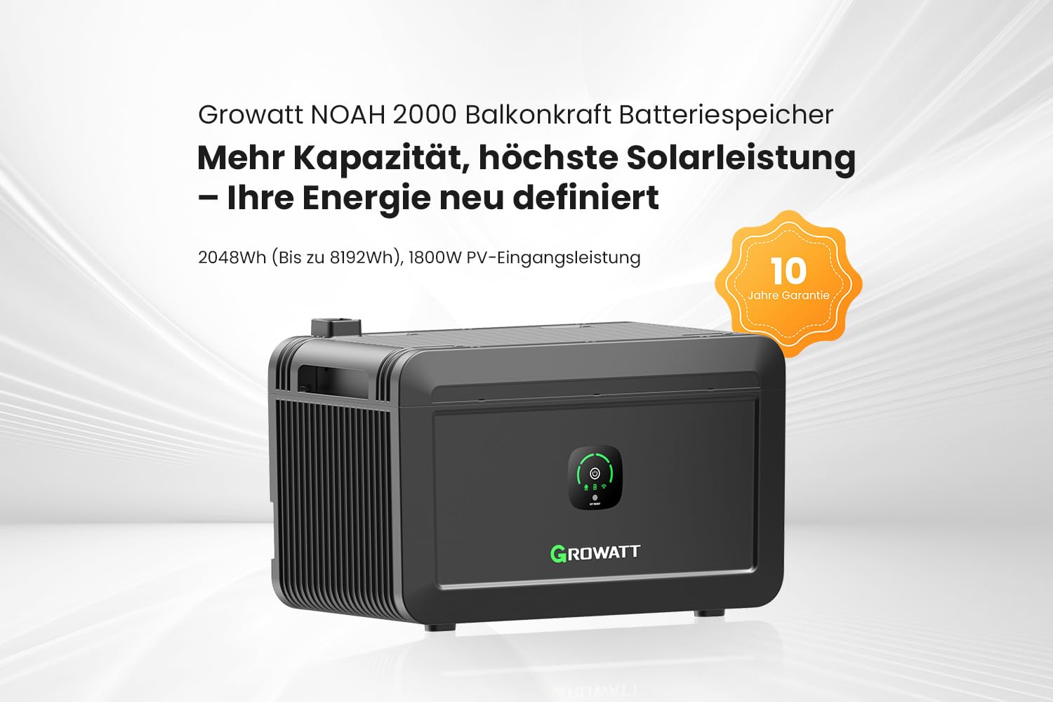 Powerness® Balkonkraftwerk Speicher Growatt NOAH 2000 Speicher 2048Wh mit 1800W PV-Eingangsleistung IP66 für Balkonkraftwerk (NOAH 2000 * 1)