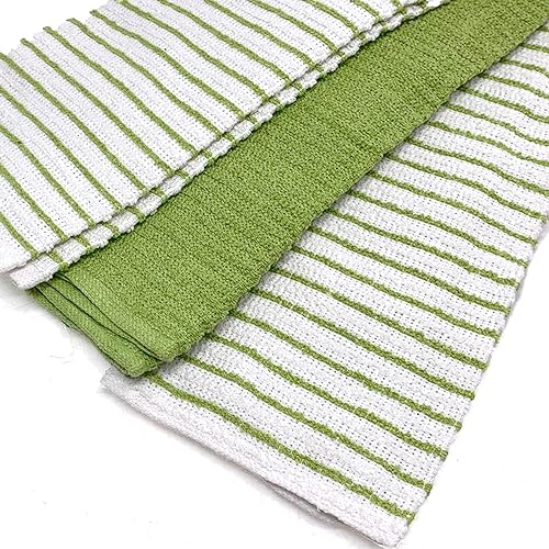 Towelogy Kitchen Tea Towels Set Of 3 Cotton - 40 x 60 cm Super Soft & Quick Drying Dish Cloths - Striped & Solid Designed (Green/White, 3) - Cosy Home Interiors Towelogy Kitchen Tea Towels Set Of 3 Cotton - 40 x 60 cm Super Soft & Quick Drying Dish Cloths - Striped & Solid Designed (Green/White, 3) - Image 5