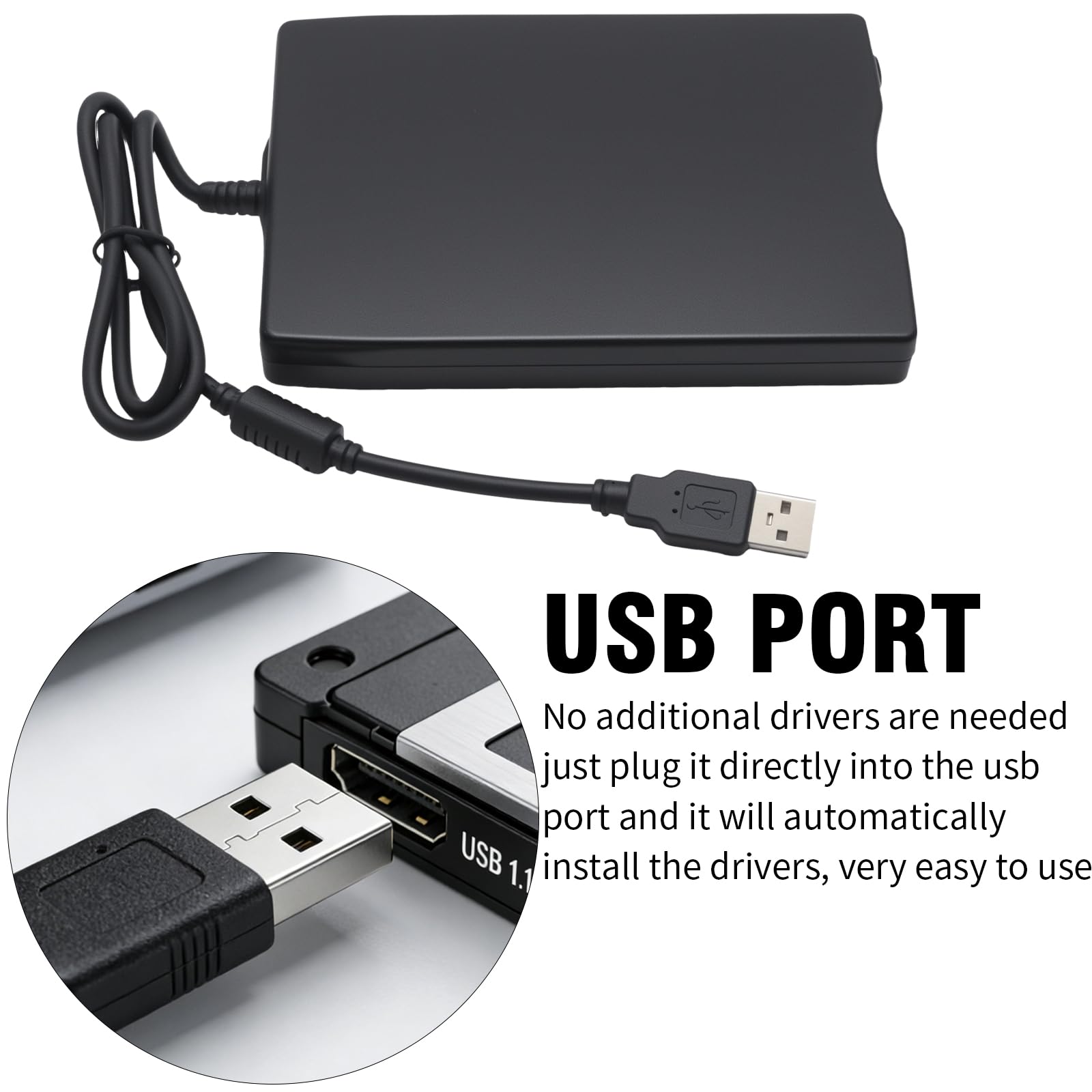 Tragbares USB-Diskettenlaufwerk, 3,5 Zoll, externes 1,44 MB FDD-Lesegerät für Windows 98 2000 XP Vista 7 10 11 Mac 10.3, für Desktop und Laptop