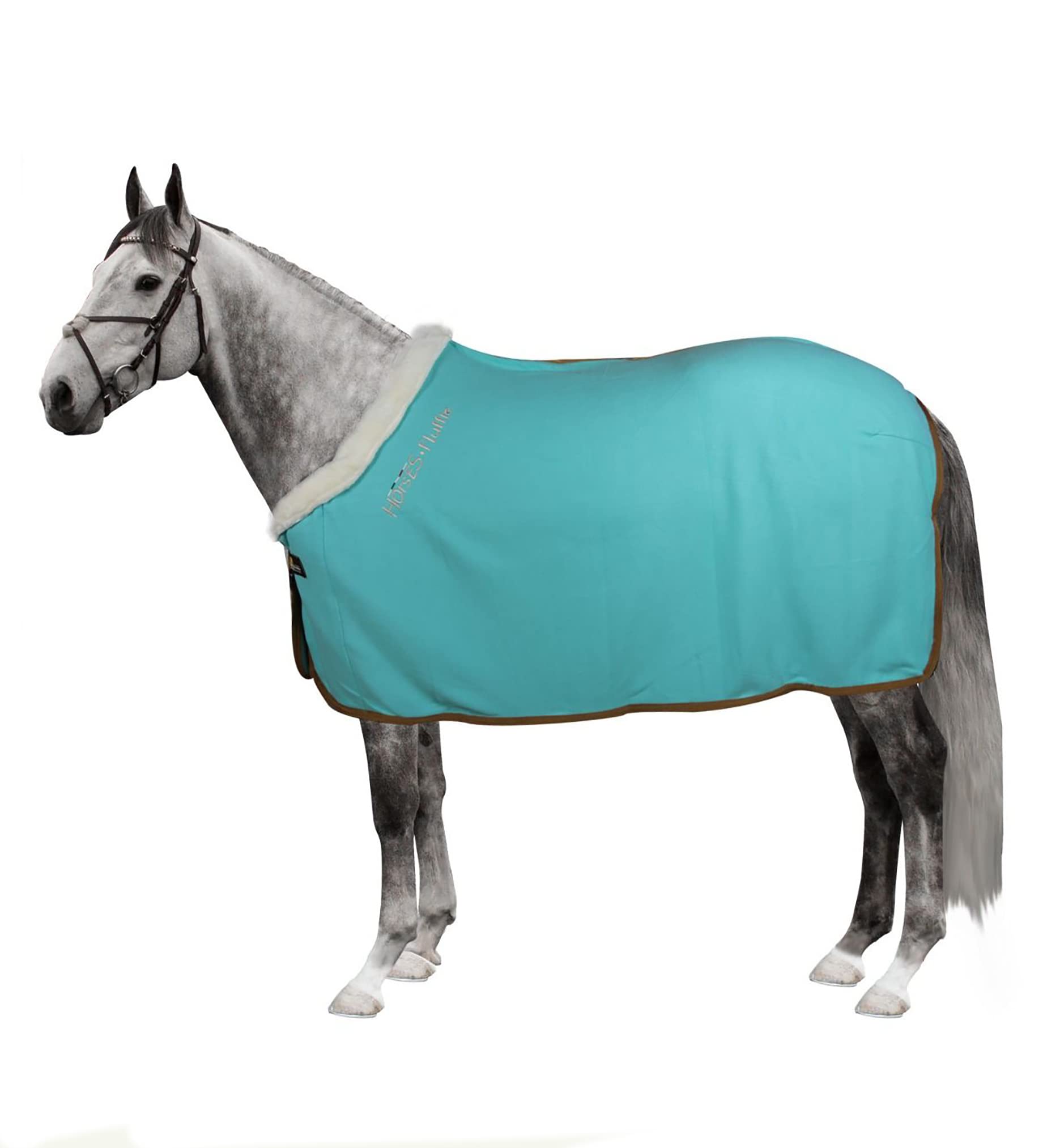 Horses, Manta Polar para Caballos Fluffie con Inserción de Borreguito Sintético en el Cuello, Ideal como Manta de Secado o para Paseos (145 cm, Azul)