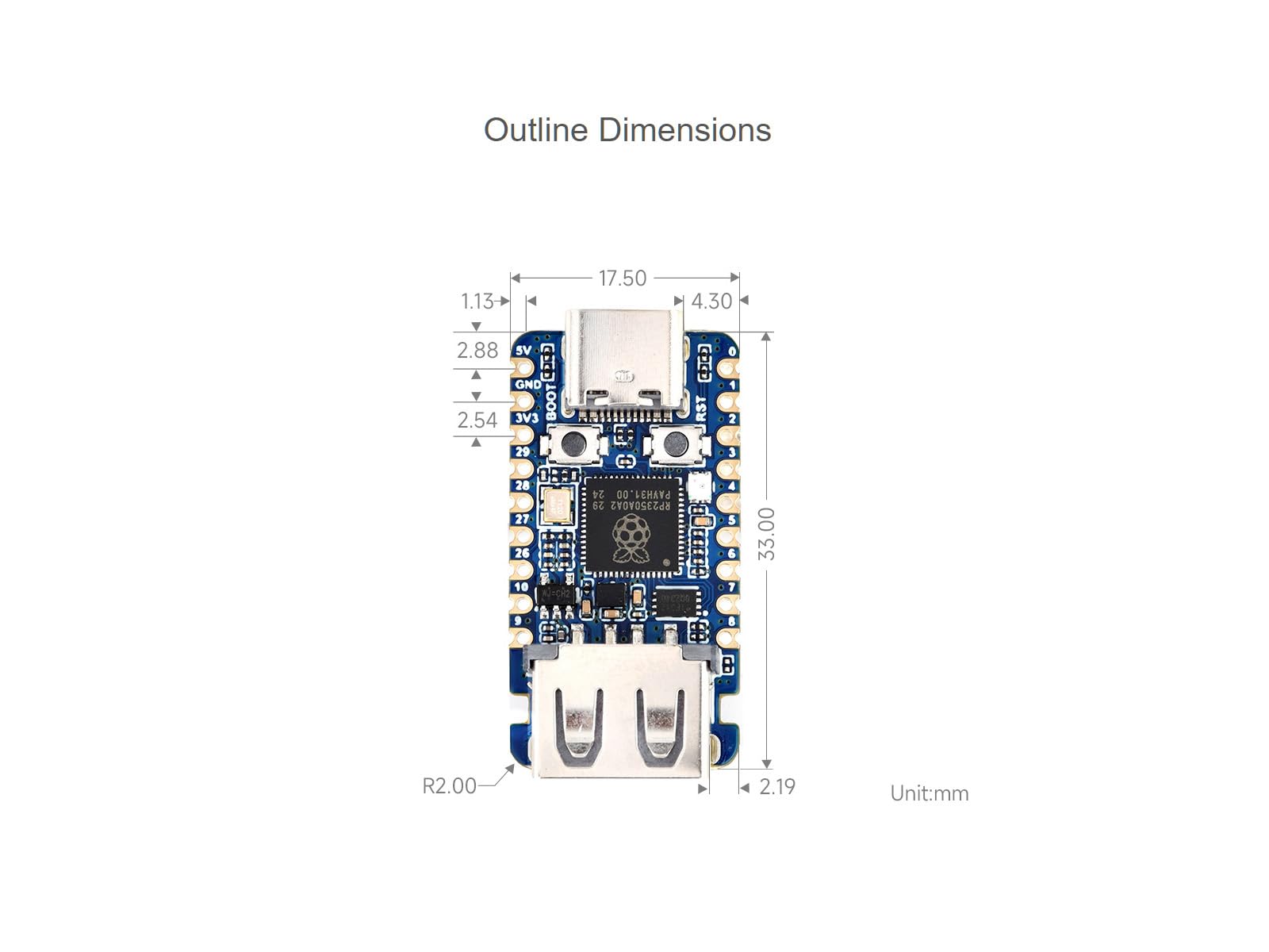 RP2350 USB Mini Scheda di Sviluppo Basata sul Microcontrollore Raspberry Pi RP2350 a Doppio Core e Doppia Architettura, 150MHz Frequenza Operativa, Integrate USB Porte