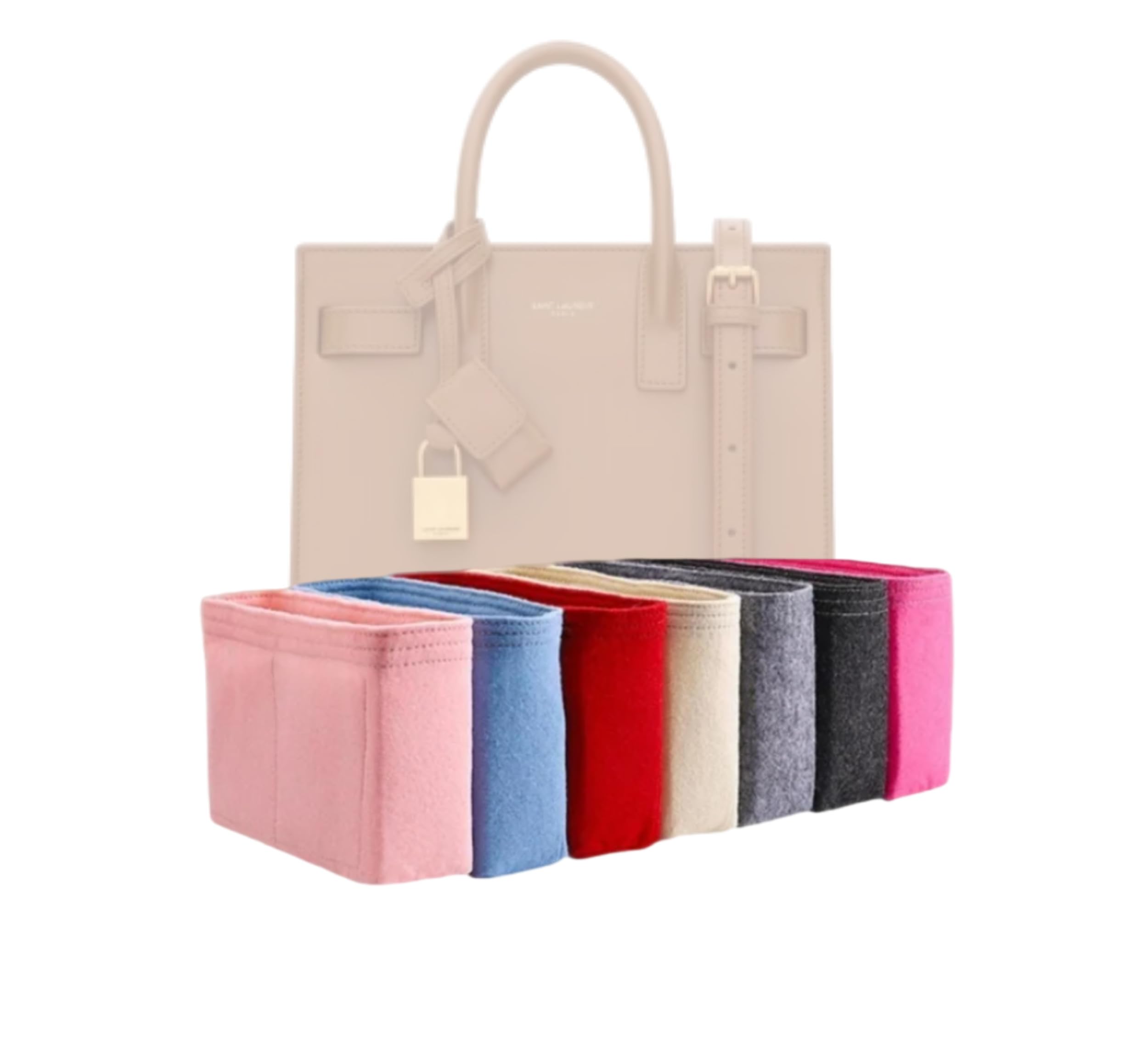 Xoppia Bag Organizer compatible with YSL Sac De Jour Small. Felt Insert Liner for Women Handbag. (Black, Style B: Side Zipper)