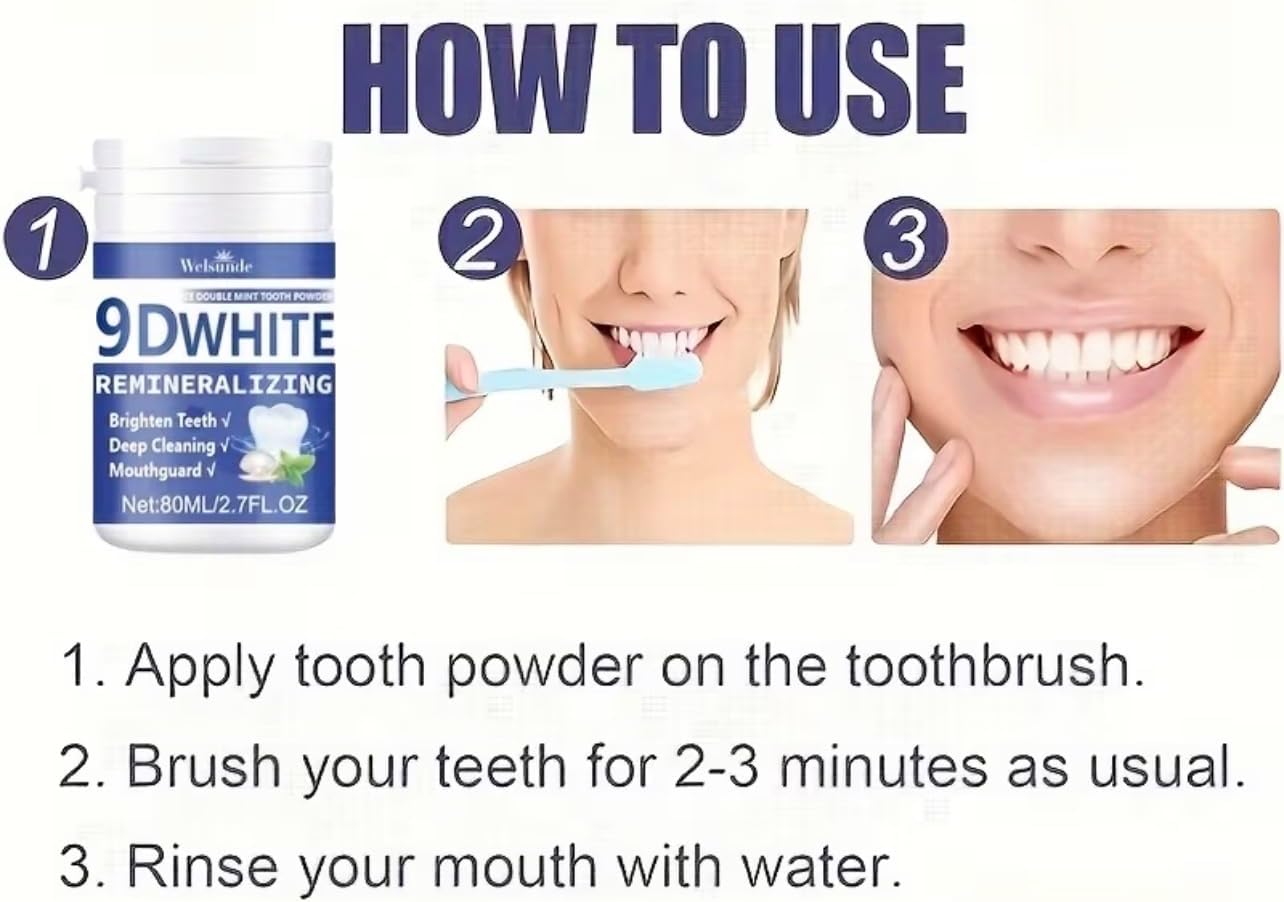 9DWhite Remineralizing Tooth Powder, Double Mint, Brighten Teeth, Deep Cleaning, 2.7 Fl Oz