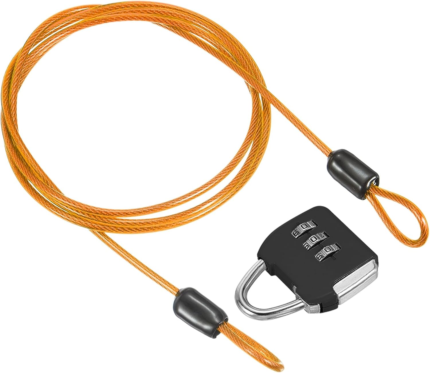 PATIKIL Security Steel Cable with 3 Digit Combination Lock, 1 Set Travel Padlock 3.3Ft Coated Safety Wire Rope Double Loop for Luggage Suitcase, Orange