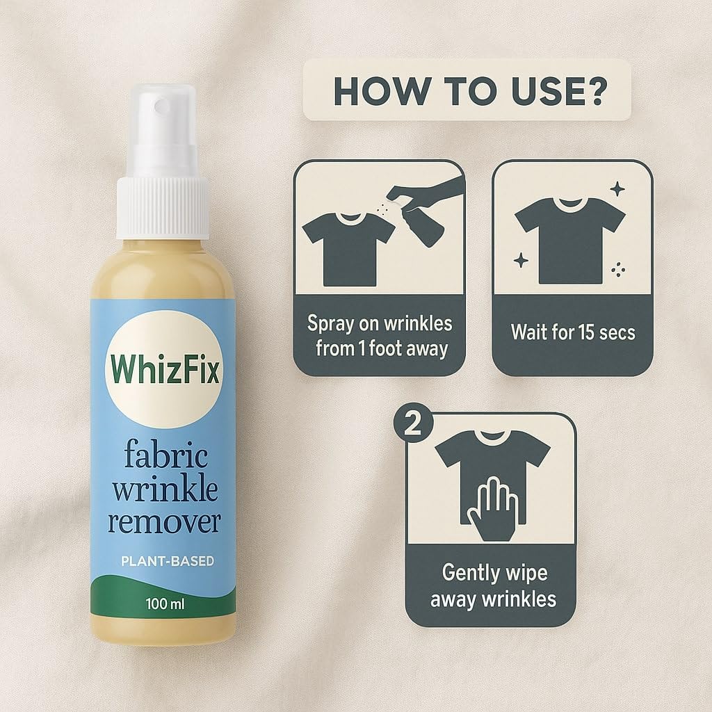 WhizFix Plant-Based Fabric Wrinkle Remover, Removes Creases And Odor, Clothes Wrinkle Remove, Refresh Clothes, Biodegradable And Non-toxic - 100 ml (Pack of 1) 2