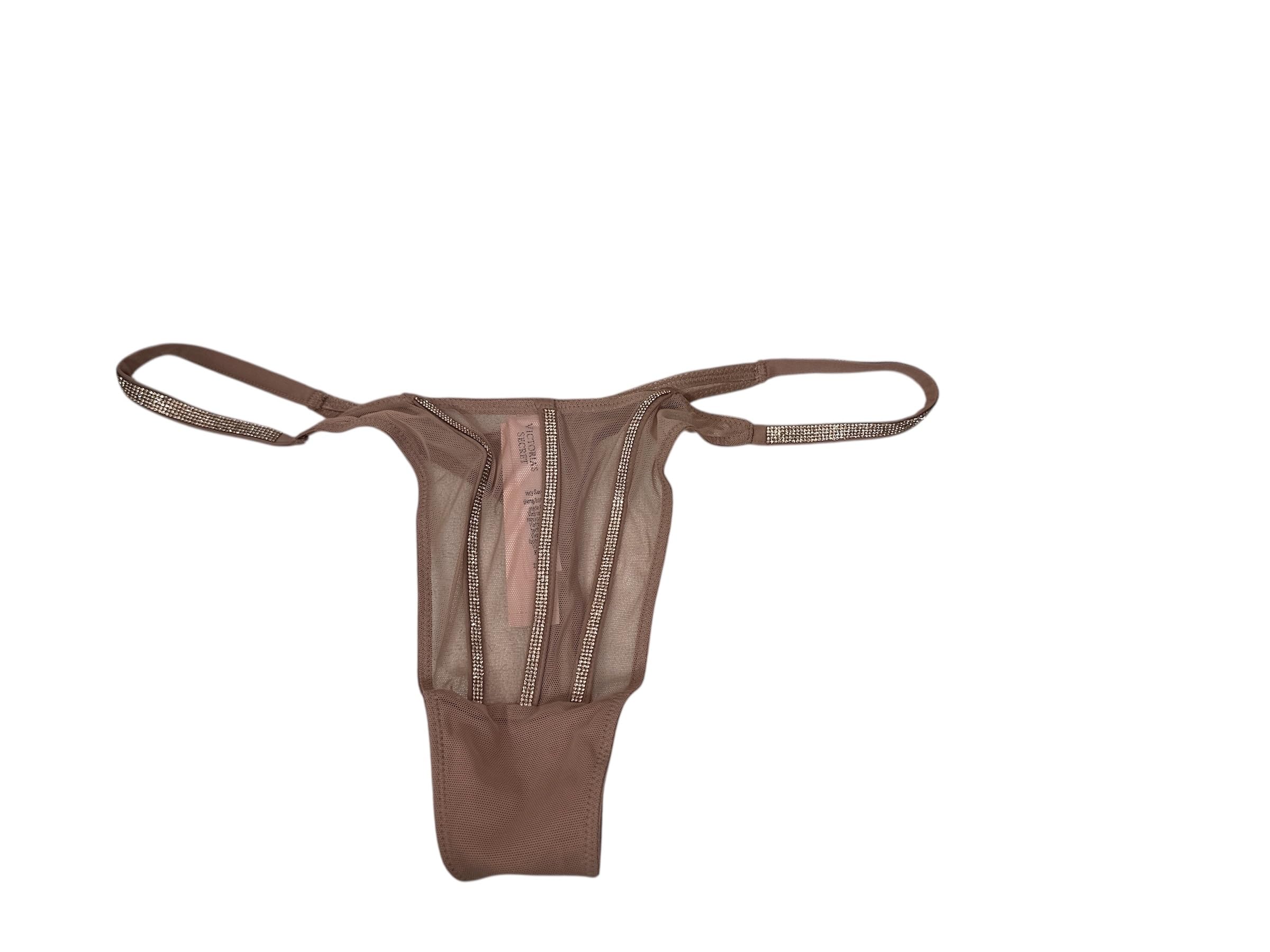 Victorias Secret Sheer Shine Thong Panty Color Beige Size Large New