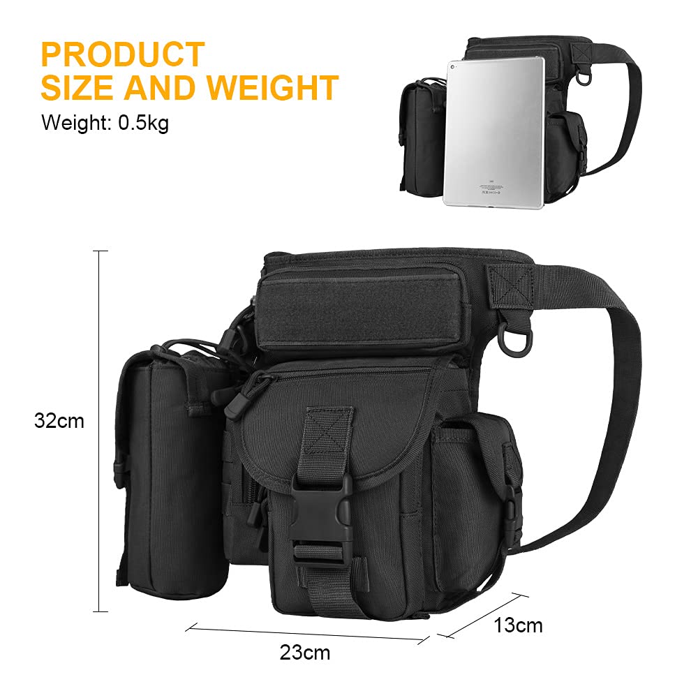 Flintronic Marsupio Cosciale Tattico Militare, Multifunzionale Drop Leg Marsupioper Campeggio Escursionismo Ciclismo Viaggio Trekking Con Borsa per Bottiglia D'acqua Rimovibile