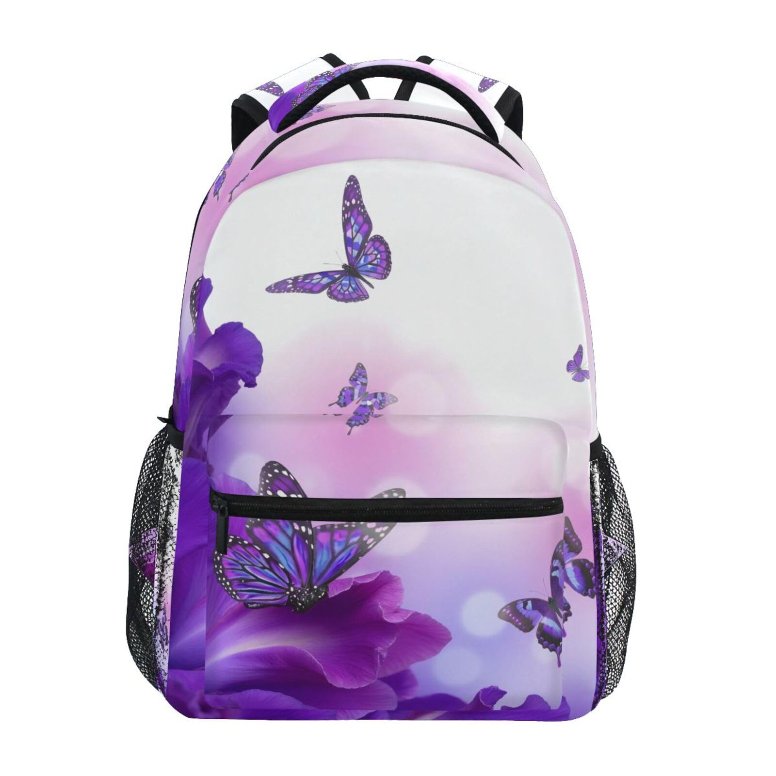 ALAZA Purple Butterfly Backpack for Girls Kids School Back Pack 3rd 4th 5th Grade School Bookbag Personalized Flower Laptop Rucksack Daypack 16 In