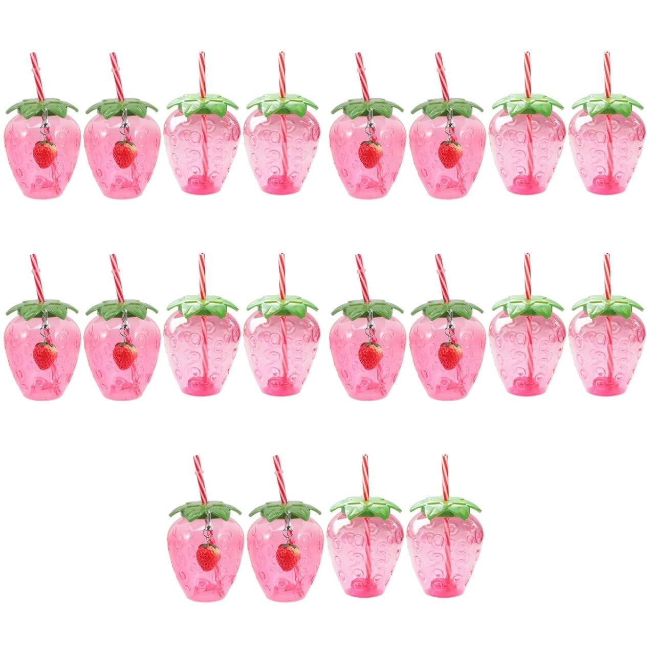 DOITOOL Strawberry Tumbler Cups with Lids and Straws 20-Pack Plastic Strawberry Drinking Cups for Parties Pool Events and Milk Tea Portable and Creative Drinkware for Women and Girls