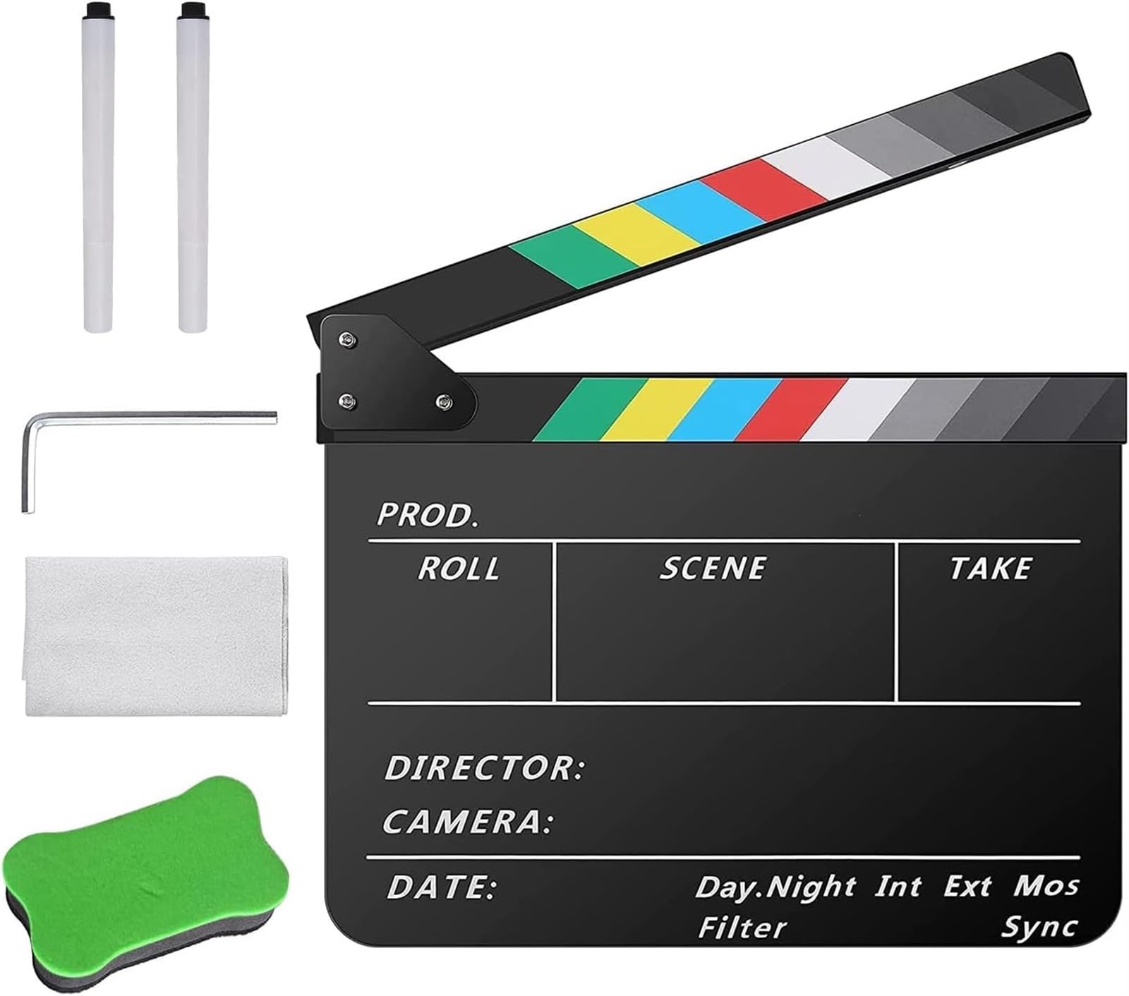 THE WHITE SHOPMovie Clapper Board Acrylic Film Clapboard Film Movie Cut Action Board Set with Colorful Clapper Bar- 10x12inch for Clapboard Decoration and Film Props
