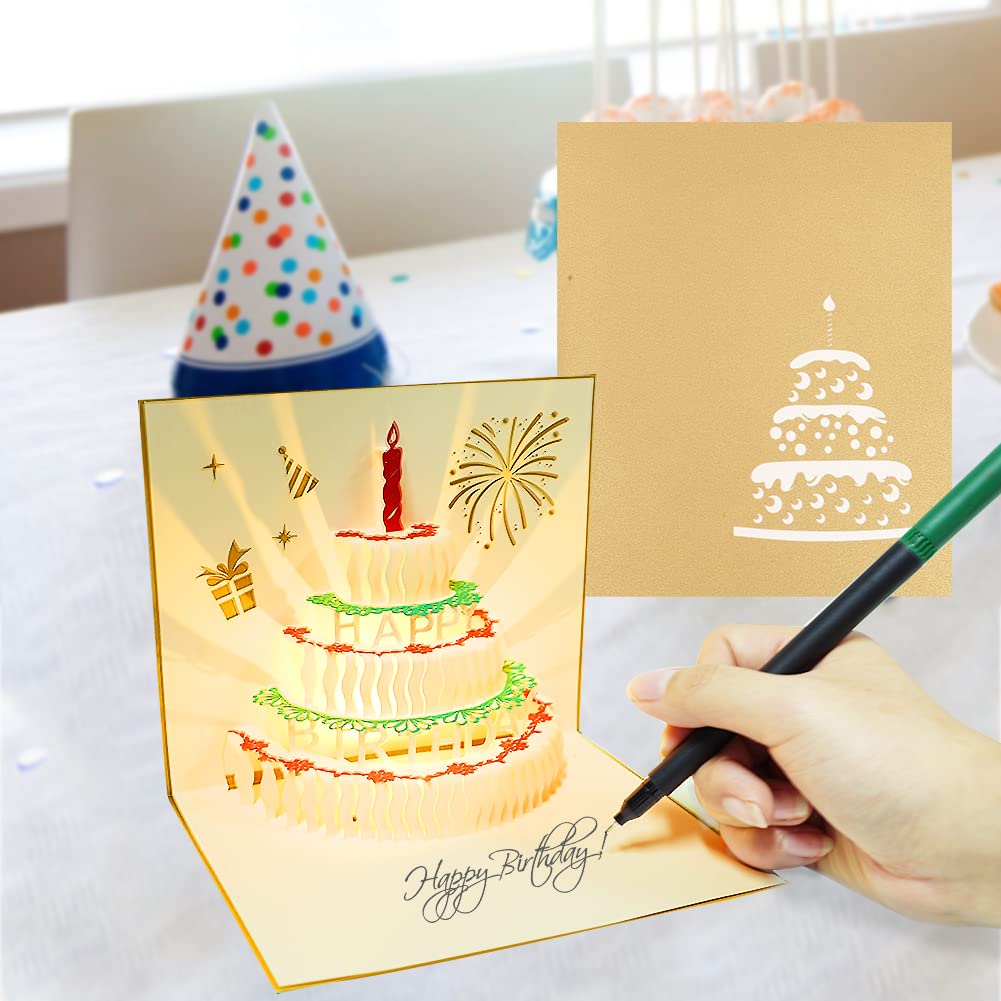 Biglietto Di Auguri Compleanno Pop Up 3D Con Musica E Luci – Torta, Candeline E Fuochi D'artificio – Con Busta, 15x15 Cm - 4