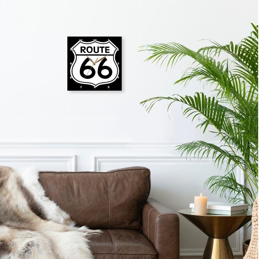 Miniatura 2 de 3dRose DPP_110012_1 Route 66, reloj de pared blanco y negro, 10 x 10 pulgadas