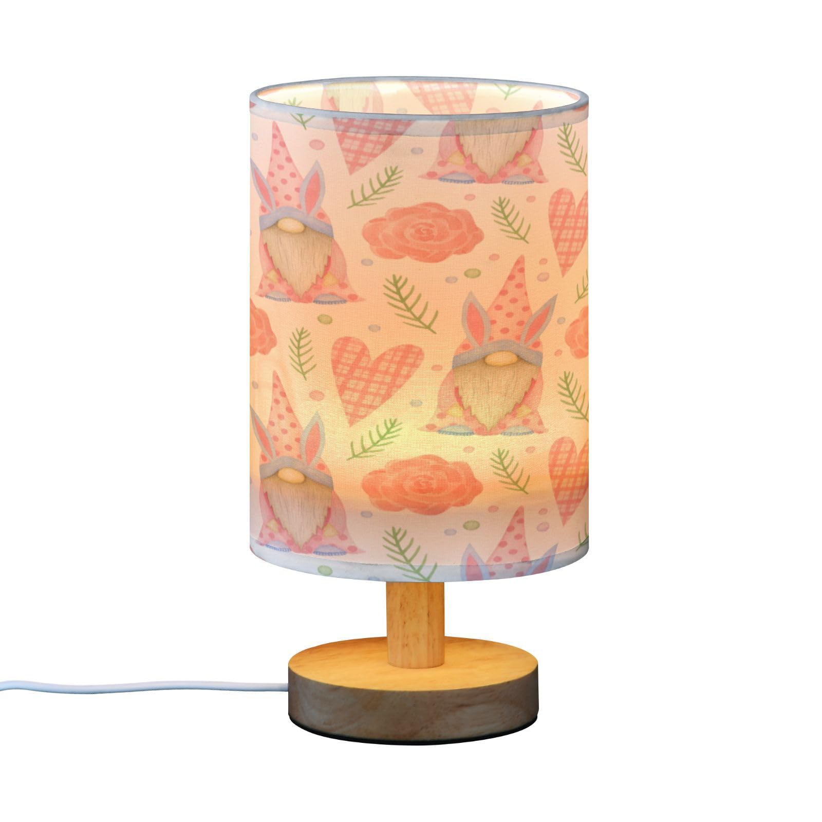 SDMKA Happy Easter Pattern Bedside Table Lamp for Bedroom, Minimalist Nightstand Lamp with Round Fabric Shade for Living Room, Office, No Bulb Required