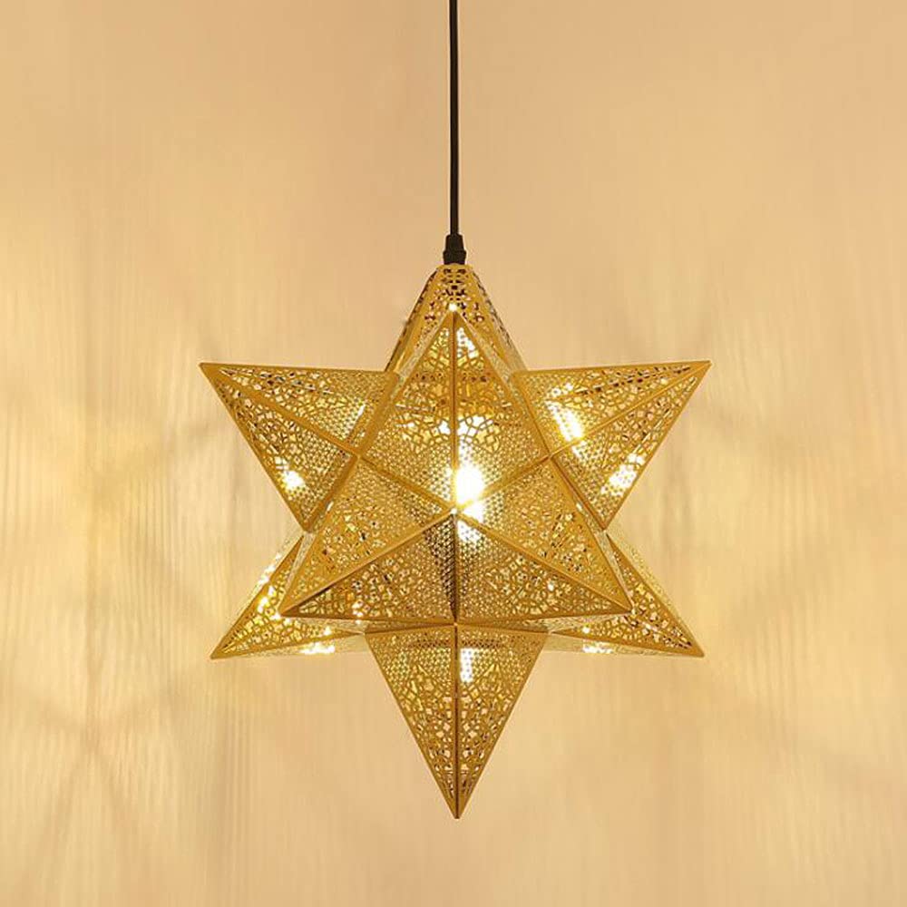 UIOPPOI Moravian Star Pendant Light Ceiling Hanging Drop Lighting Fixture for Kitchen Island Living Room Bedroom Hallway Gloden Finish Light Shade (35CM Pendant Light) Change for the better