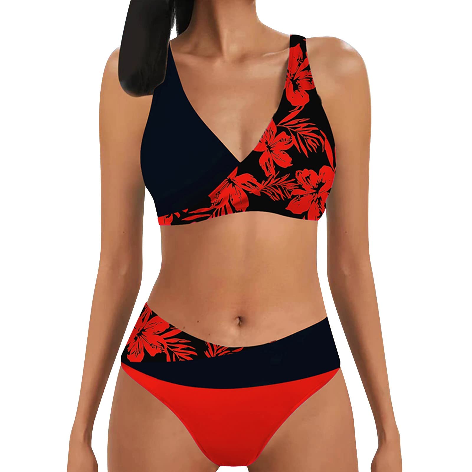 Damskie Zestawy Bikini Z Wysokim Stanem, Dwuczęściowy Strój Kąpielowy, Przednim Węzłem, Miętowo-zielona, ​​XXL