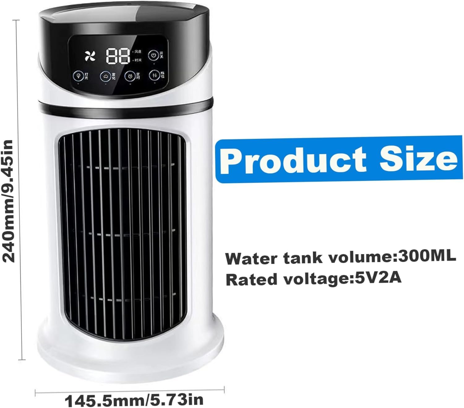 Condizionatori d'aria, piccola ventola di raffreddamento a torre con 6 velocità AC con serbatoio dell'acqua da 300 ml Raffreddatore d'aria evaporativo Timer 6h Mini condizionatore d'aria per ufficio
