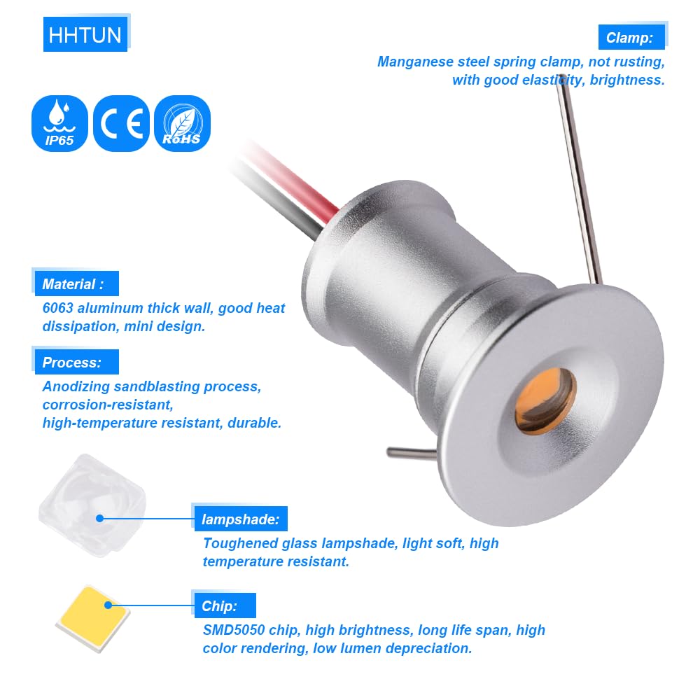 902 120° mini reflektor LED, DC12V 1W, 80Ra, 75lm, niewielki rozmiar, montaż wbudowany, nadaje się do oświetlenia szafek, takich jak szafki na wino, szafki na buty itp.(3000K,Silver,9Pack)