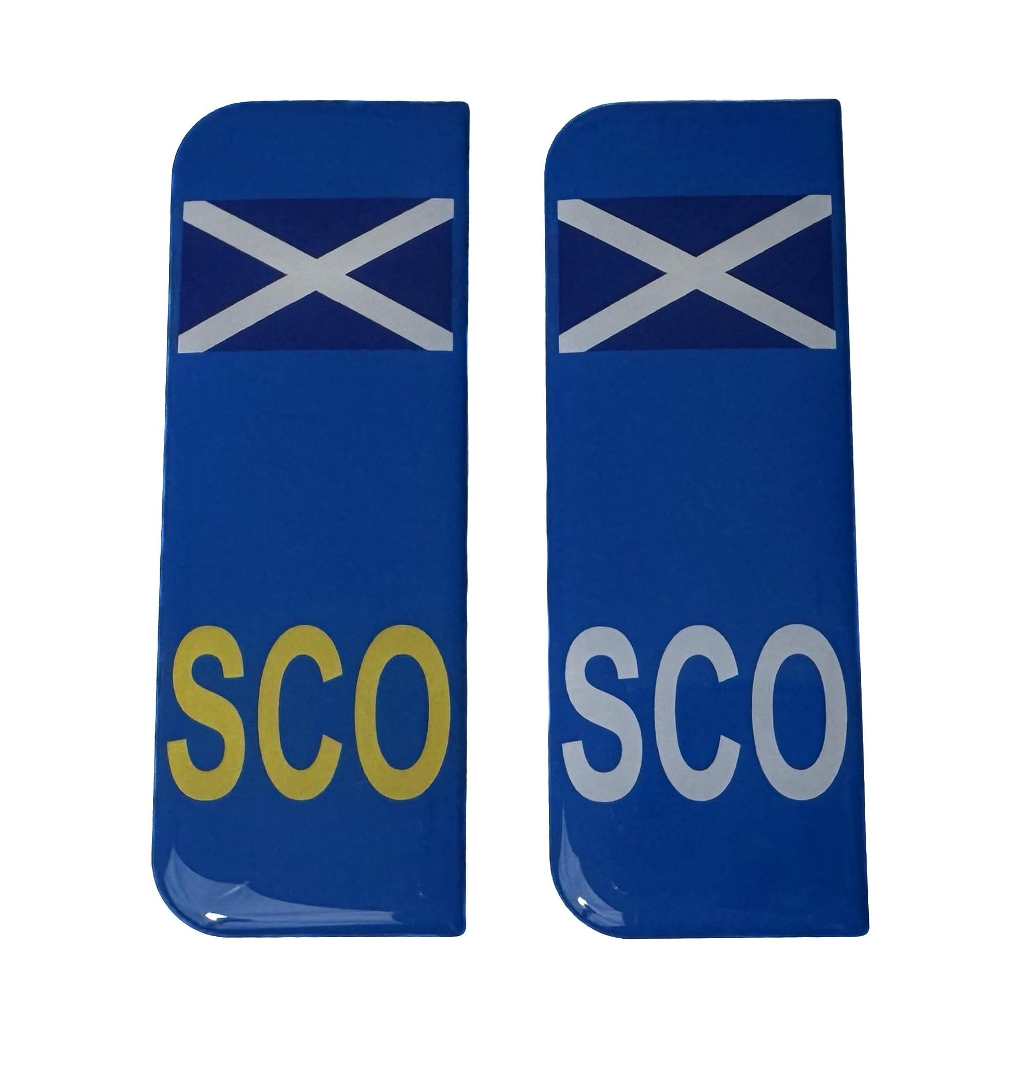 2 x Domed Scotland Flag SCO Vehicle Number Plate Stickers - High Gloss Gel 108mmx39mm
