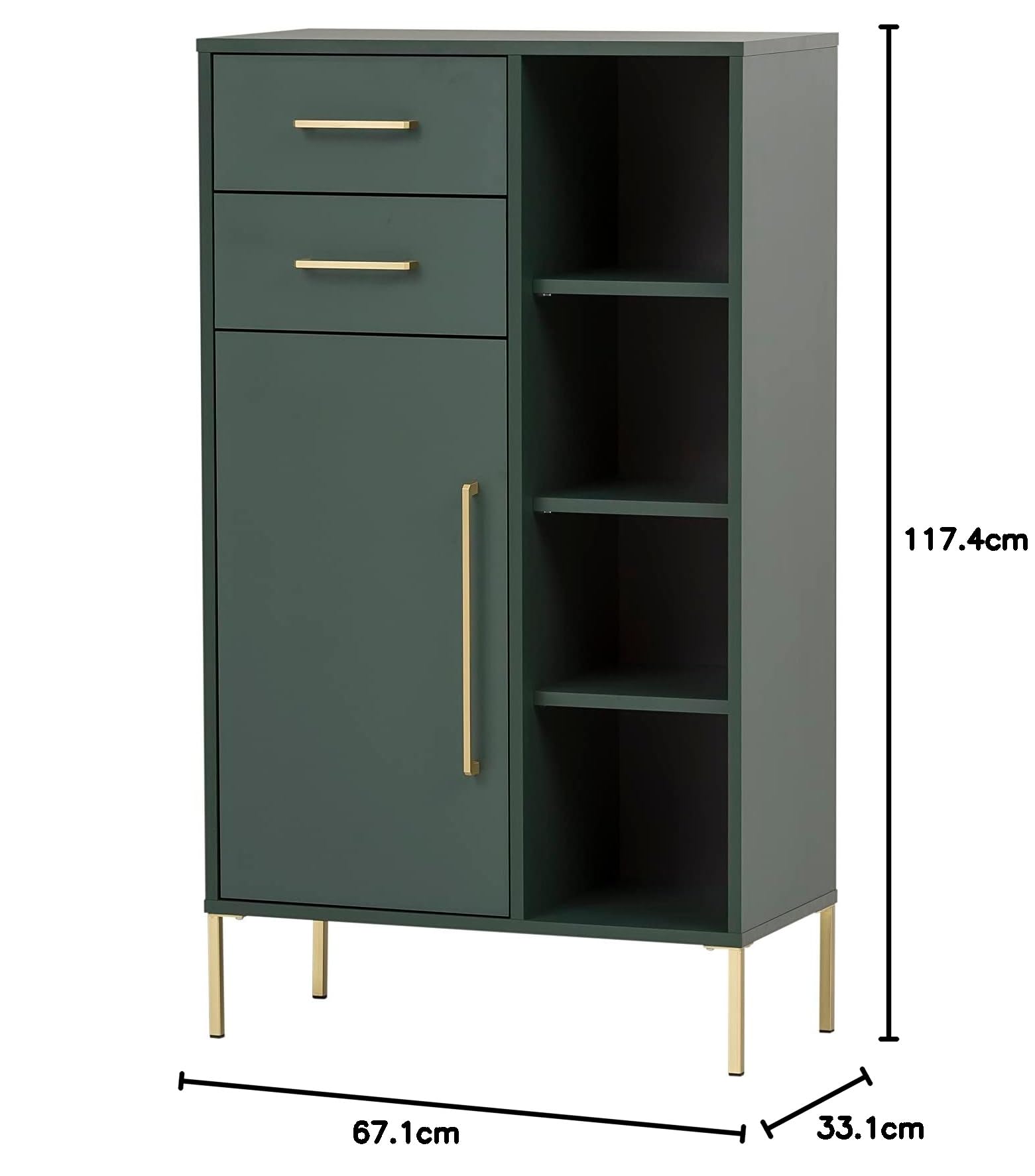 Schildmeyer Kent Highboard 151130, waldgrün/Gold, 67,1 x 33,1 x 117,4 cm