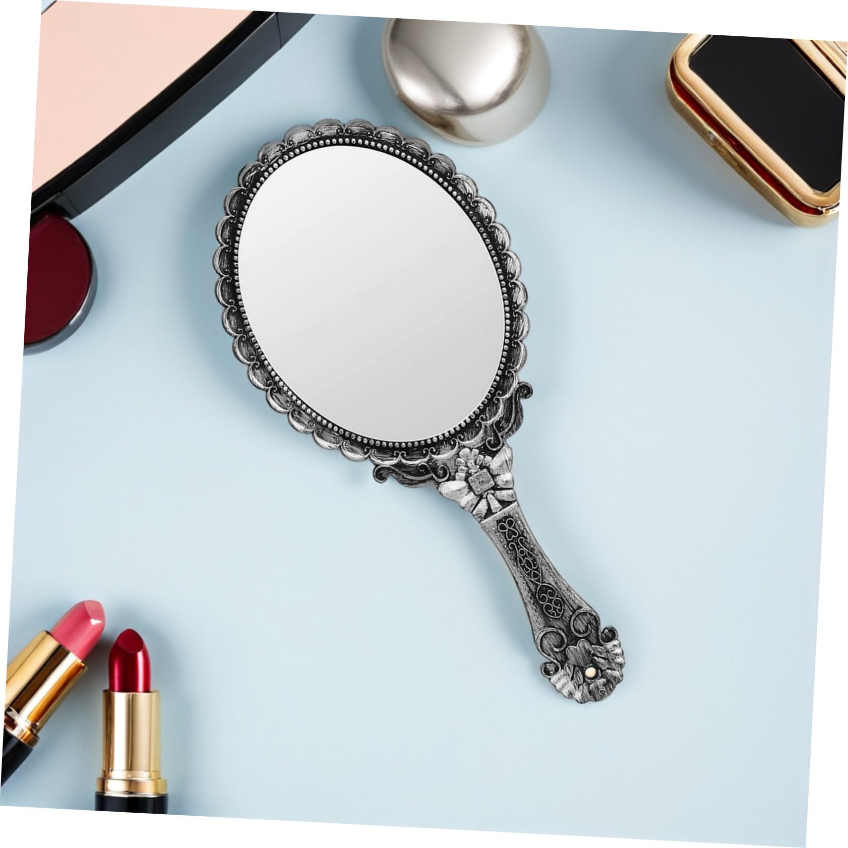 STOBAZA Vintage Kosmetikspiegel für Damen mit Abs Material Eleganter Handgefertigter Schminkspiegel Langlebig und Bruchfest für Zuhause und Reisen