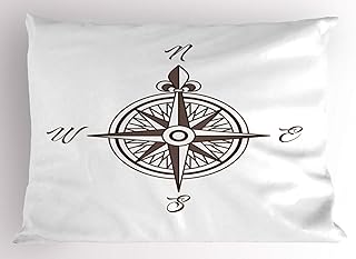 Ambesonne Maritime Pillow Sham Set of 2, Vintage Nautical Compass Design Retro Windrose with Letters Geography Art, Quality Microfiber Bedding Item for All Seasons, 36