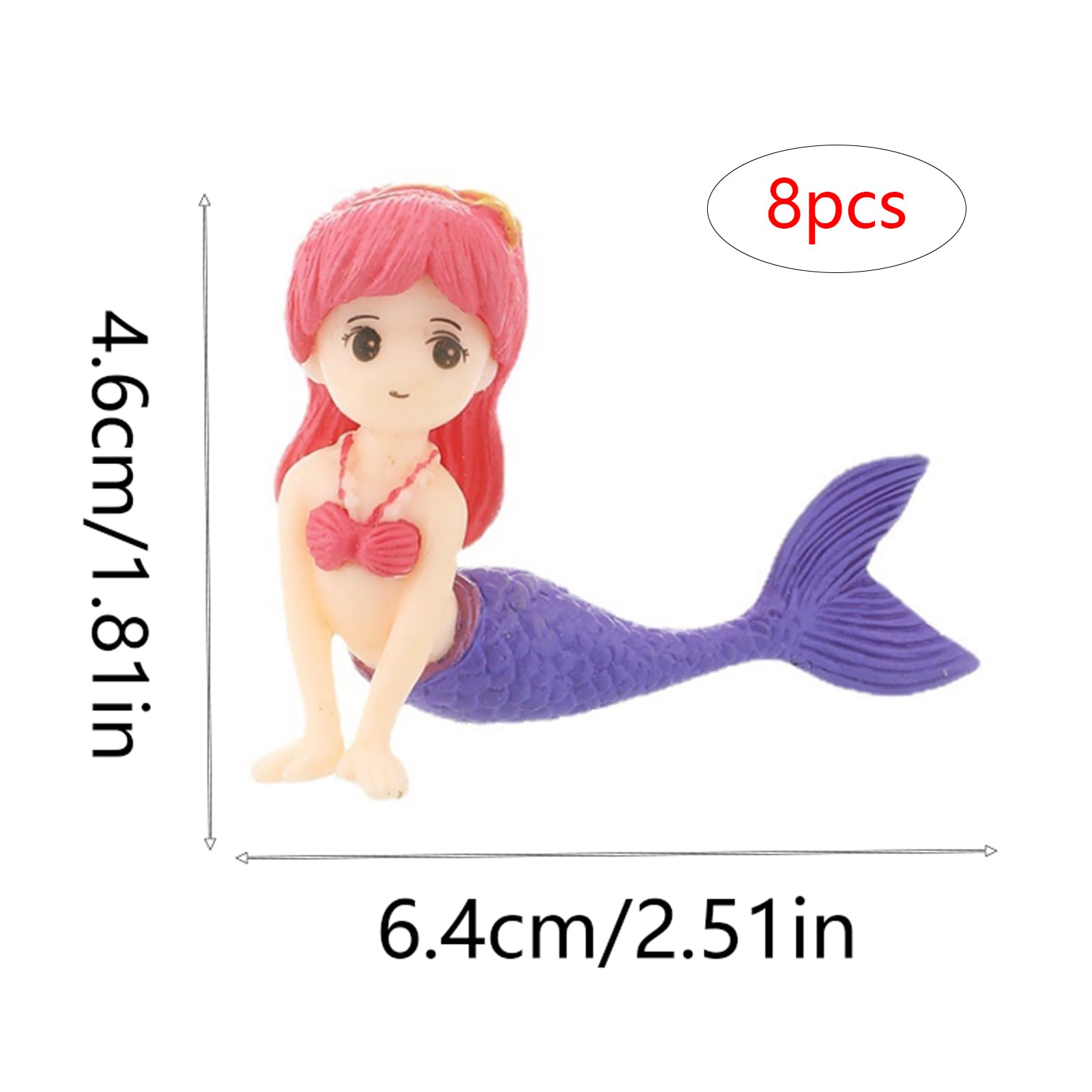 8 Mini Figurines Sirène En Plastique – Ornements Pour Aquarium, Déco Fête Ou Bac à Sable – Couleurs Vives